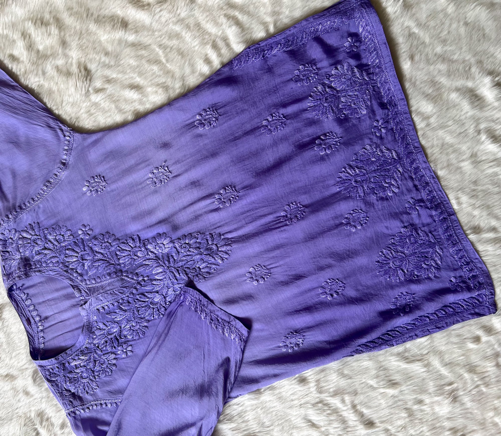 Gul Lavender Short Muslin Chikankari Kurta
