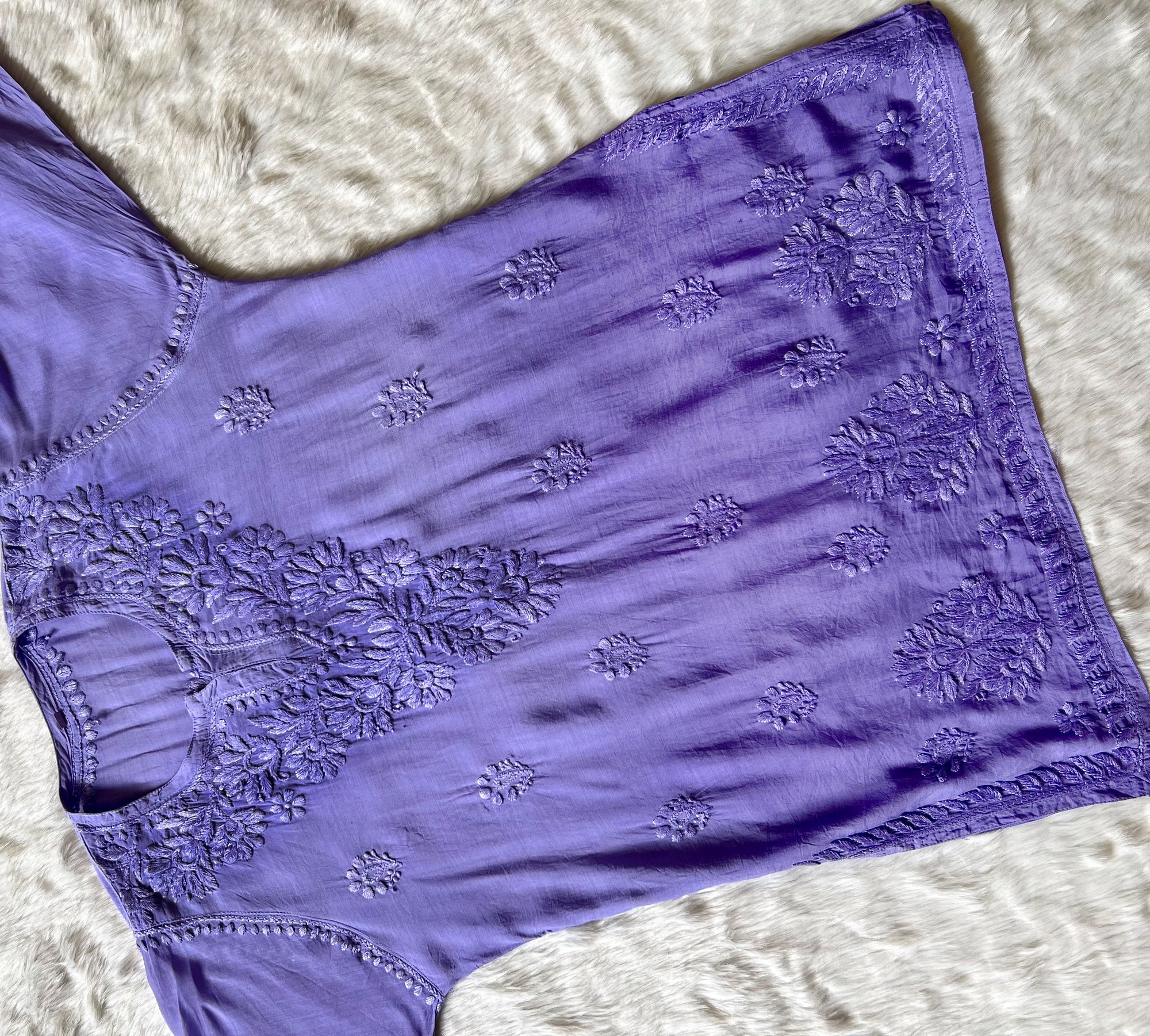 Gul Lavender Short Muslin Chikankari Kurta