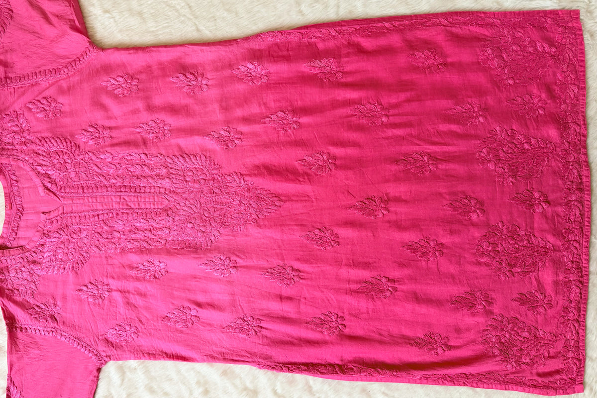 Gul Light Pink Chanderi Plus Size Chikankari Kurti