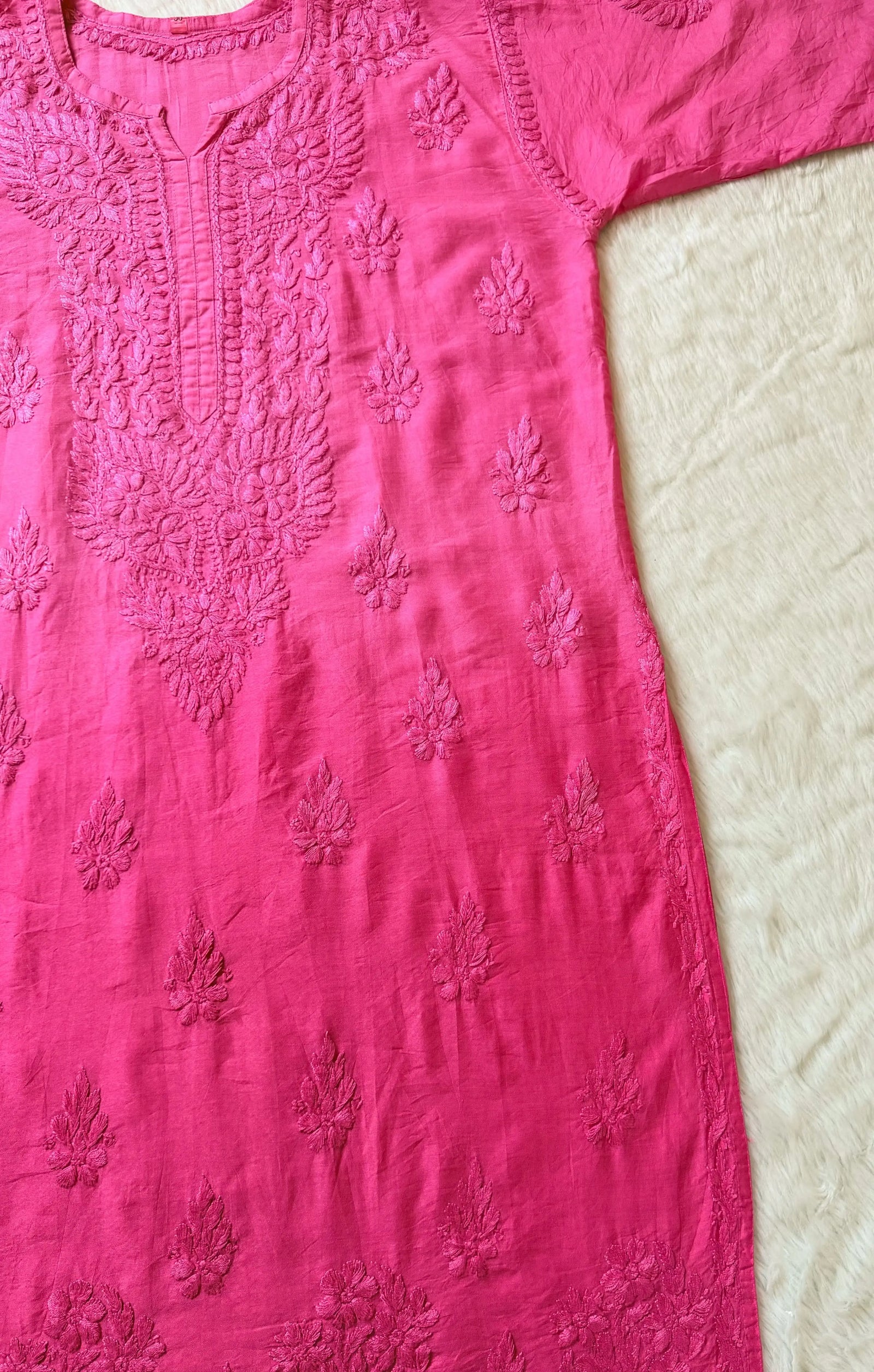 Gul Light Pink Chanderi Plus Size Chikankari Kurti