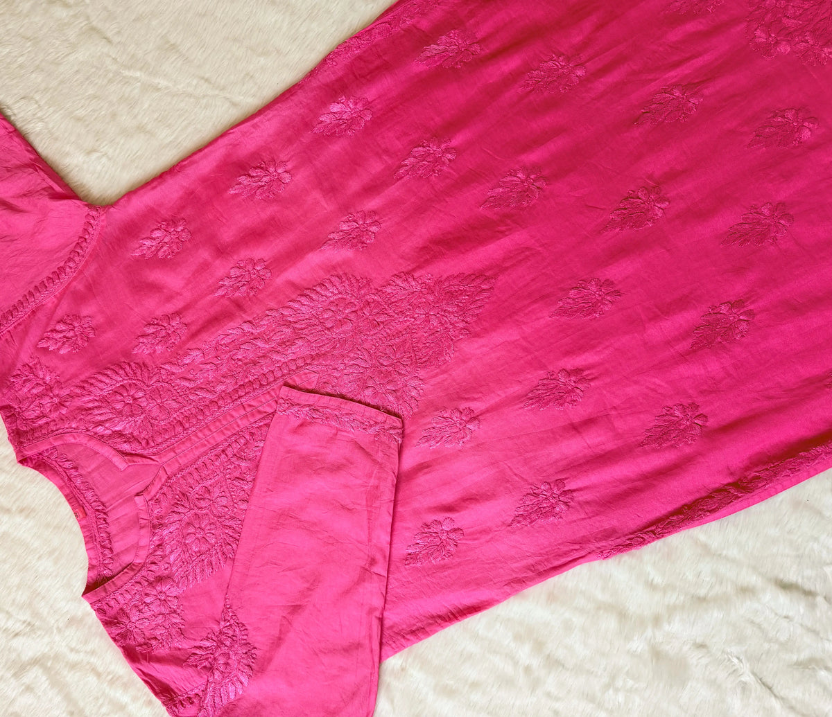 Gul Light Pink Chanderi Plus Size Chikankari Kurti