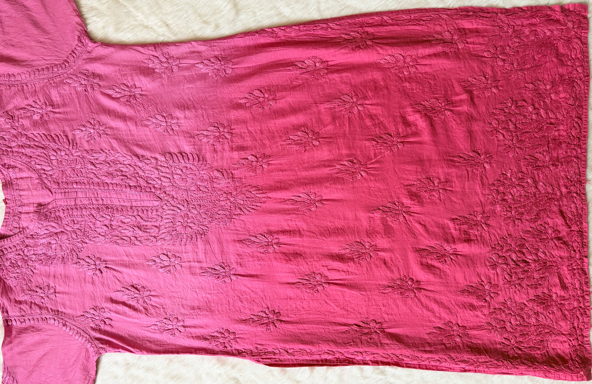 Gul Mauve Pink Chanderi Plus Size Chikankari Kurti