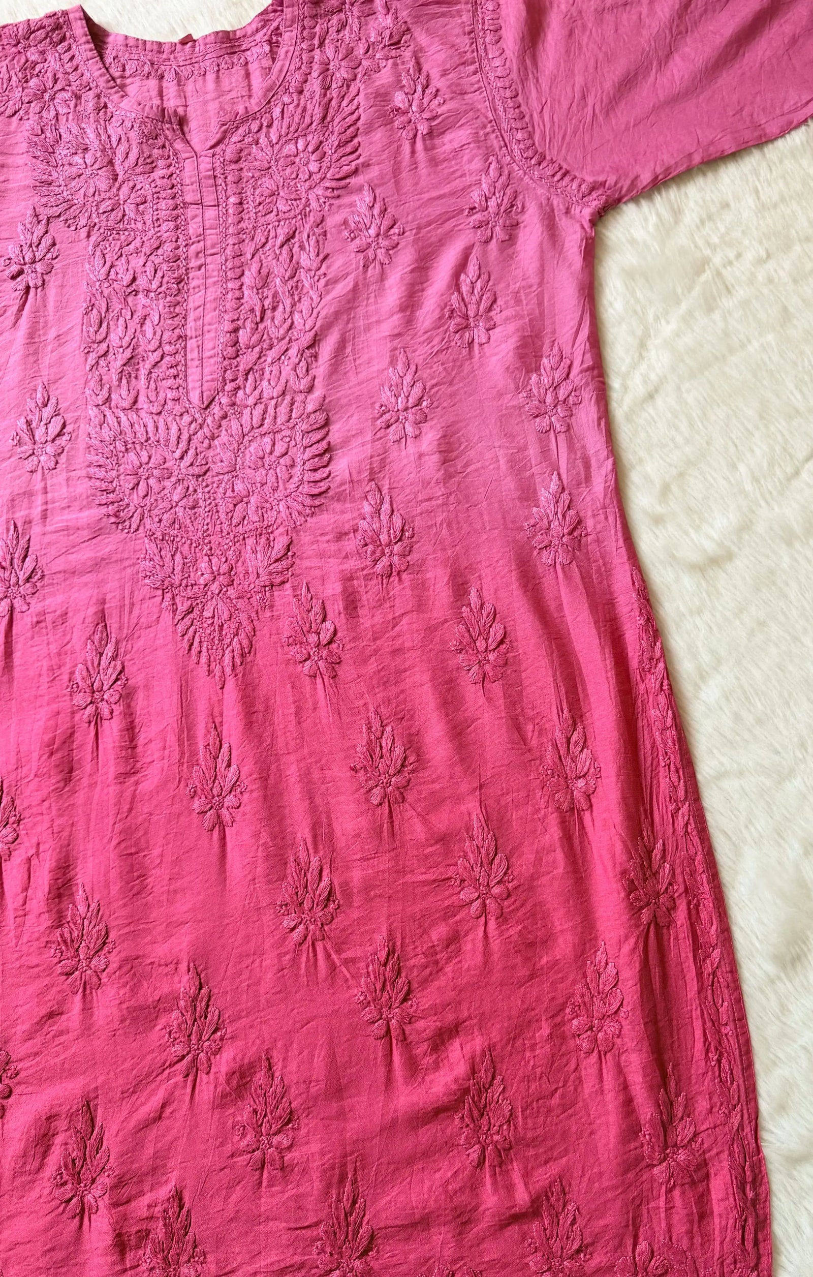 Gul Mauve Pink Chanderi Plus Size Chikankari Kurti