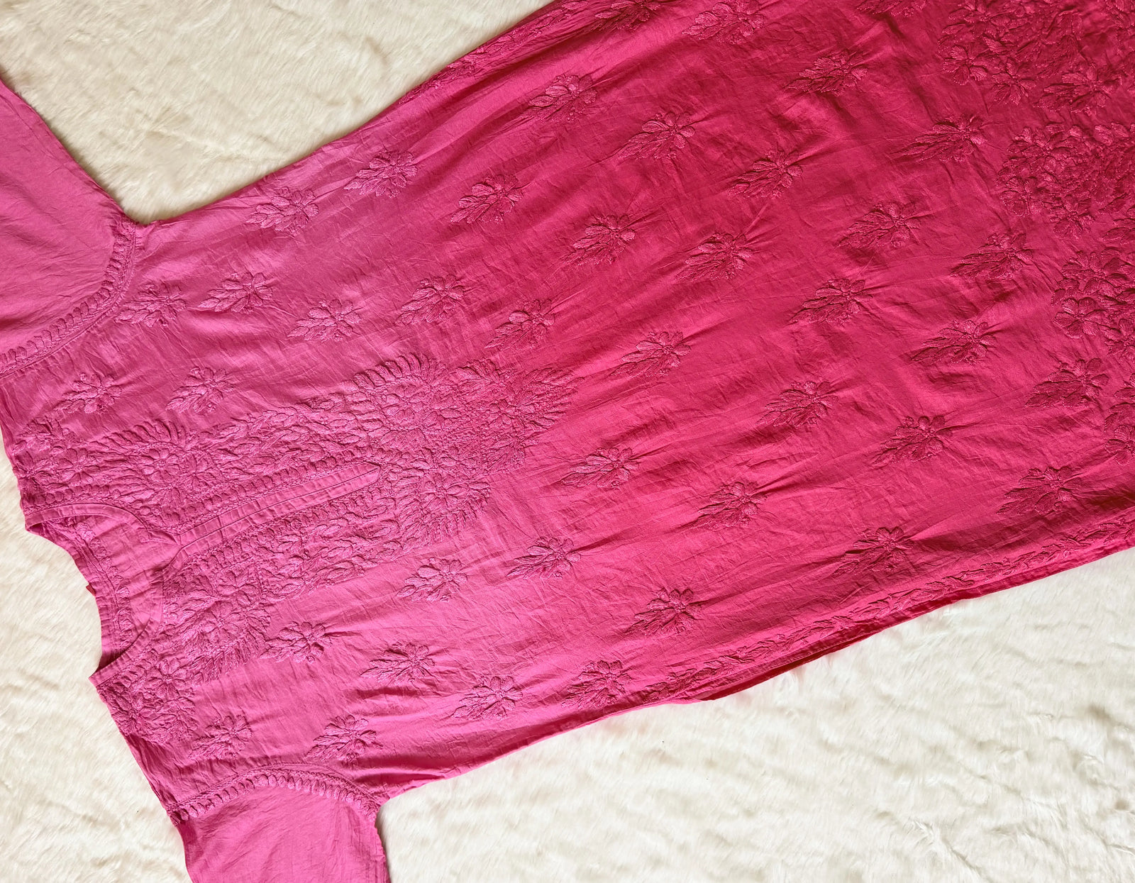 Gul Mauve Pink Chanderi Plus Size Chikankari Kurti