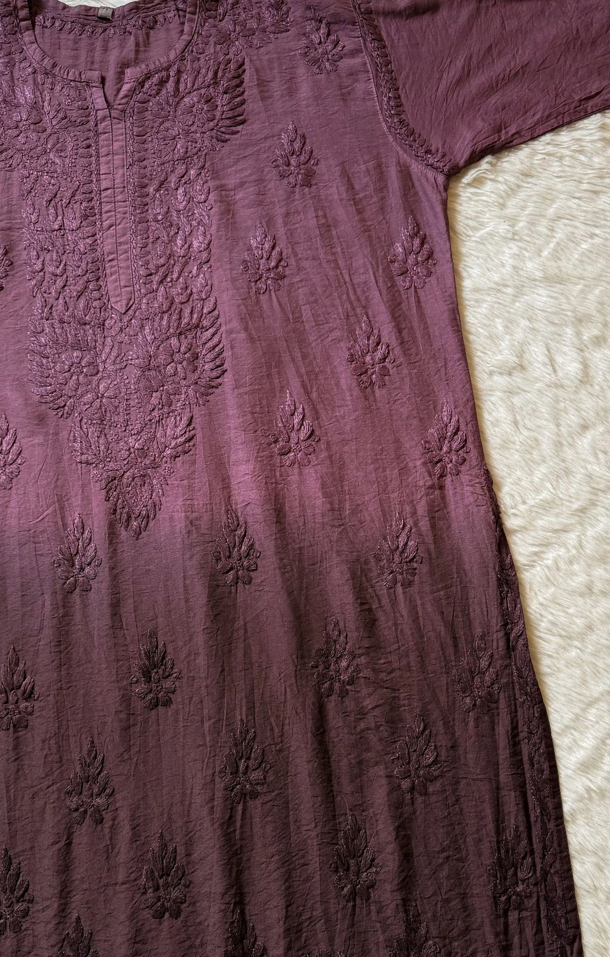 Gul Mauve Purple Chanderi Plus Size Chikankari Kurti