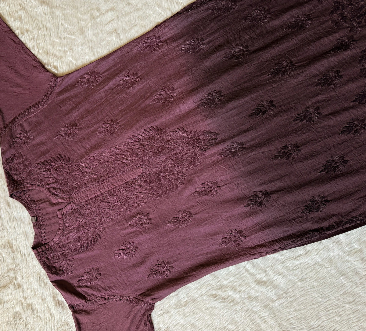 Gul Mauve Purple Chanderi Plus Size Chikankari Kurti