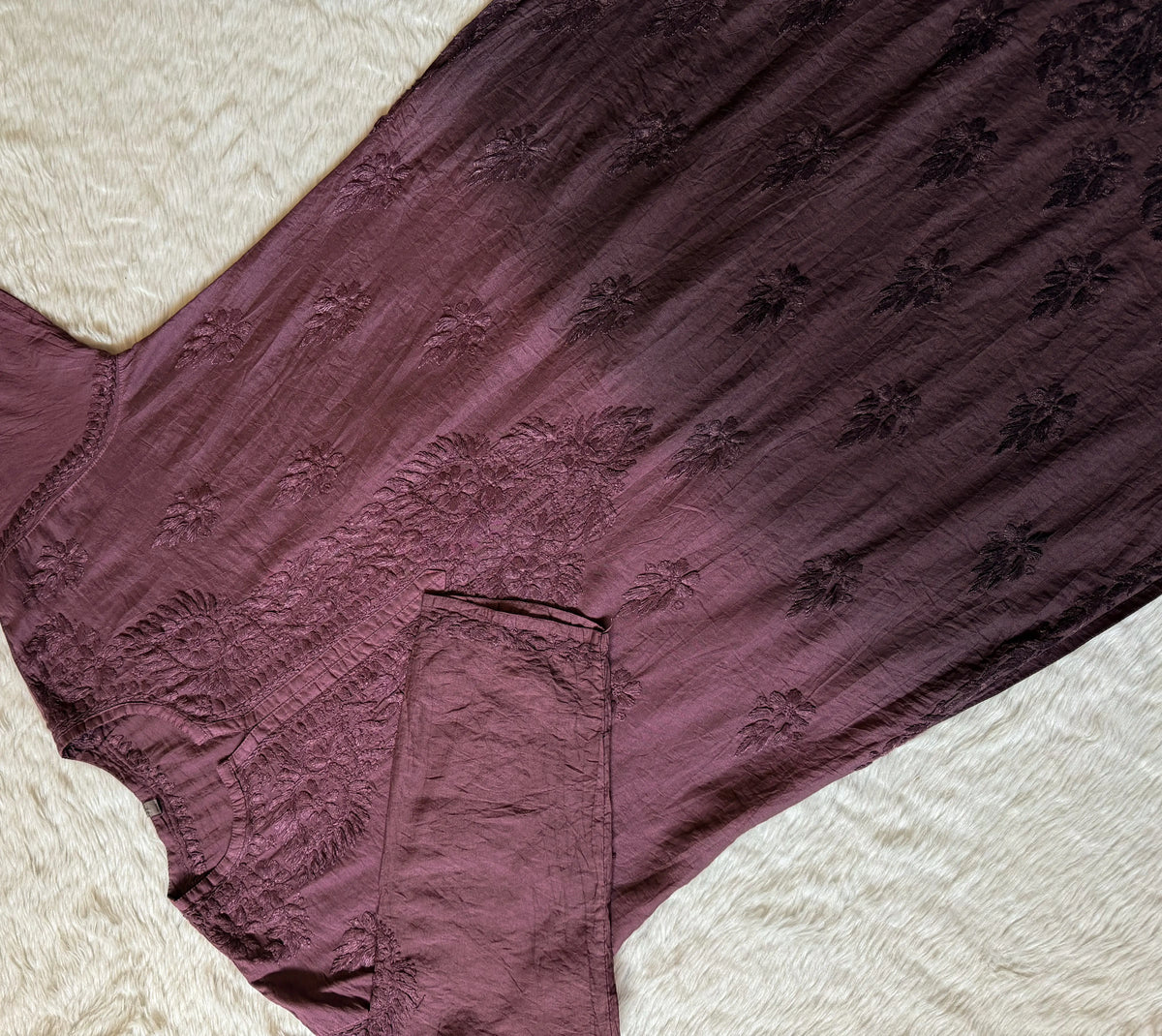 Gul Mauve Purple Chanderi Plus Size Chikankari Kurti