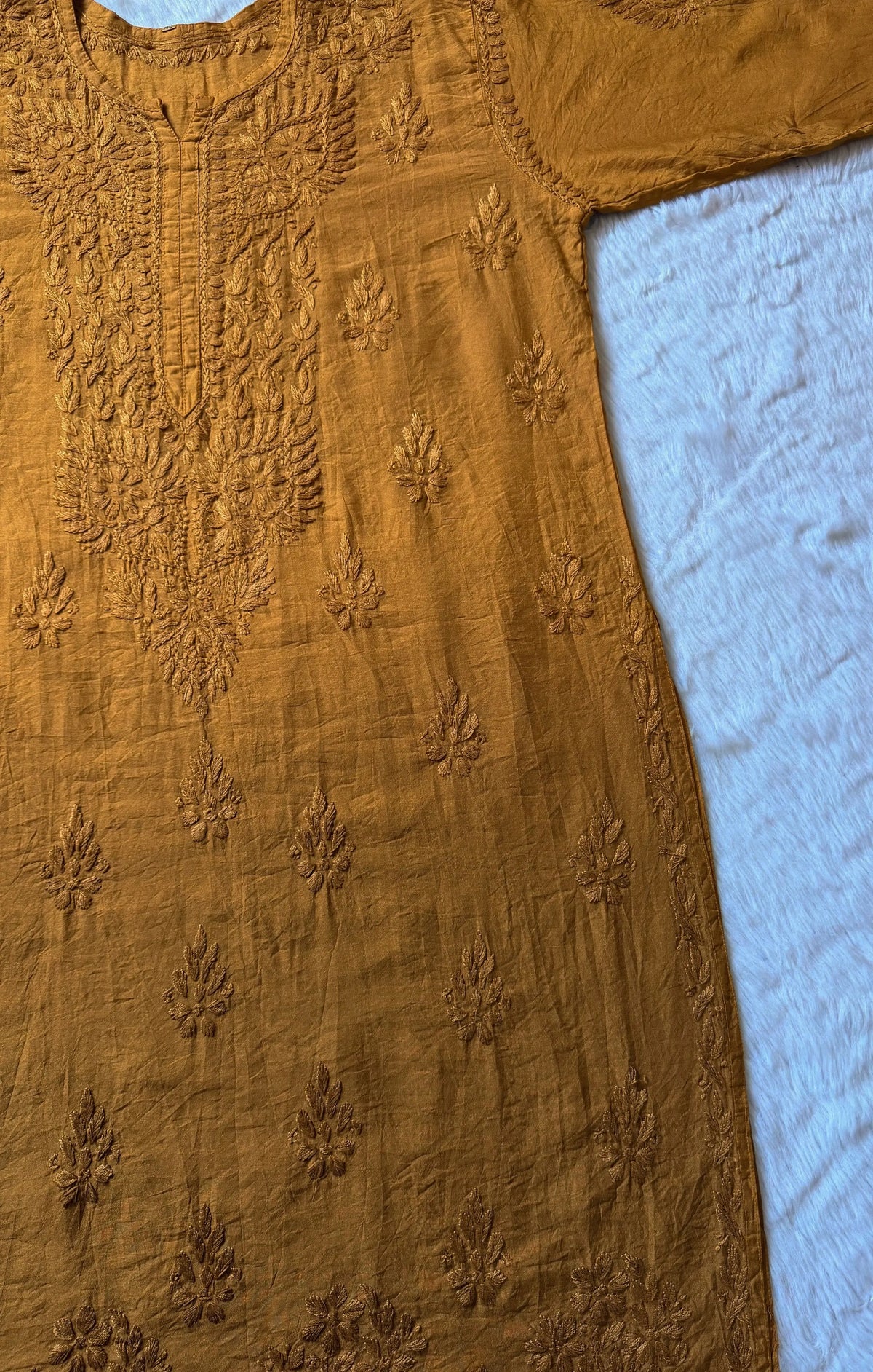 Gul Mustard Chanderi Plus Size Chikankari Kurti