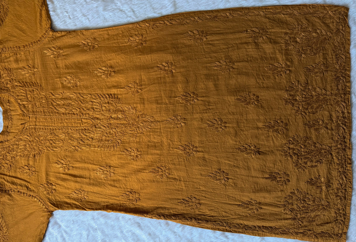 Gul Mustard Chanderi Plus Size Chikankari Kurti