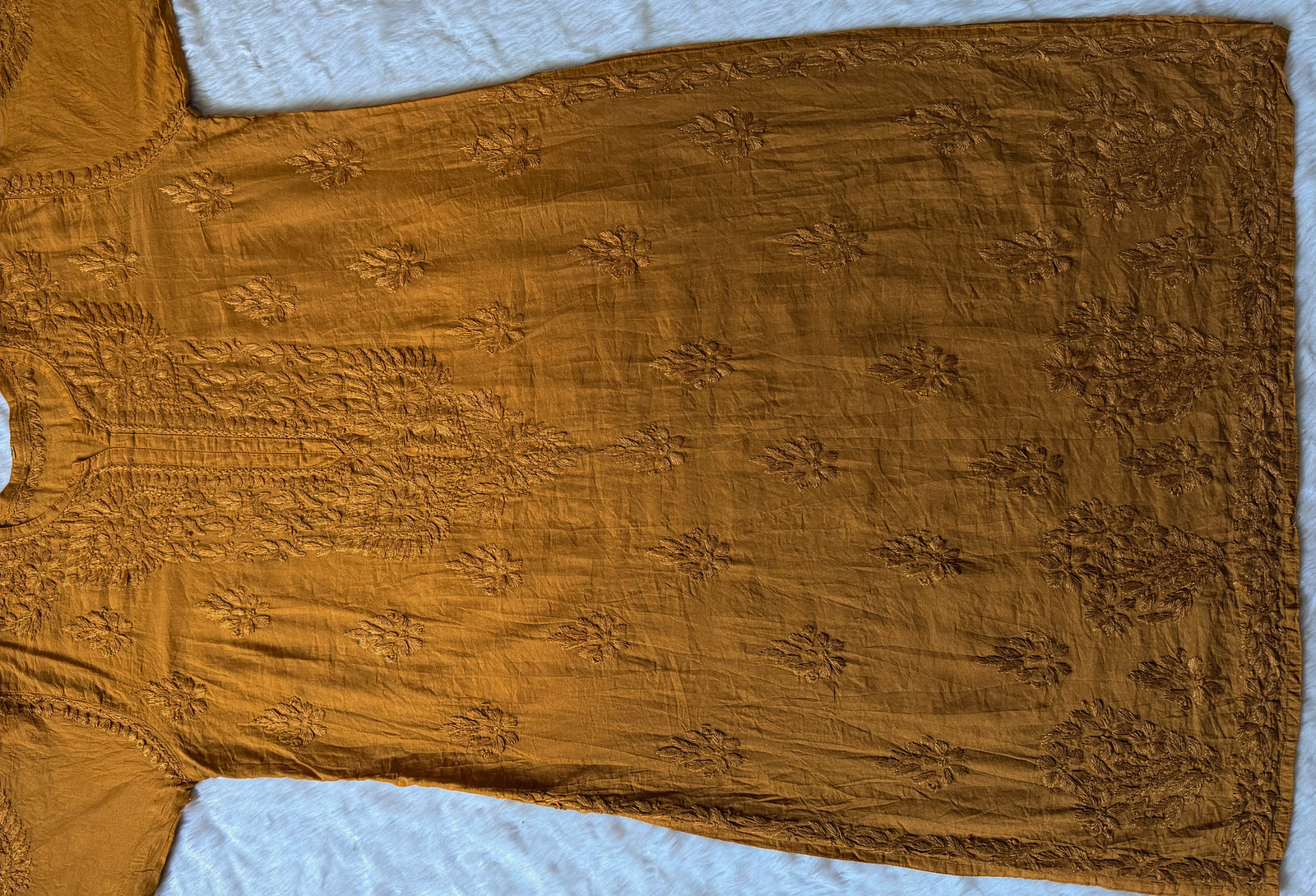 Gul Mustard Chanderi Plus Size Chikankari Kurti