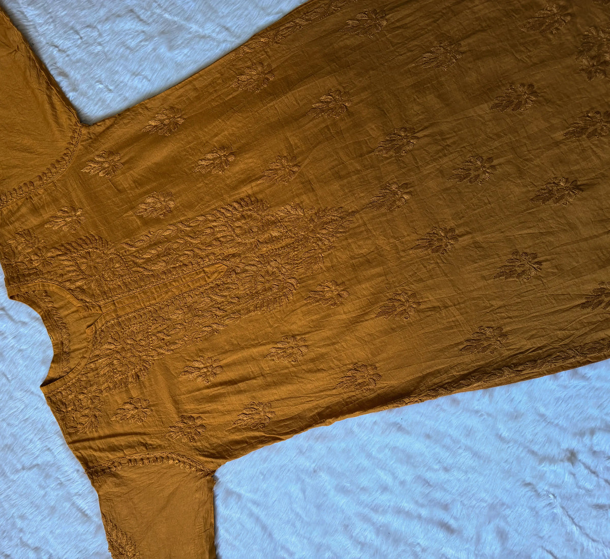 Gul Mustard Chanderi Plus Size Chikankari Kurti