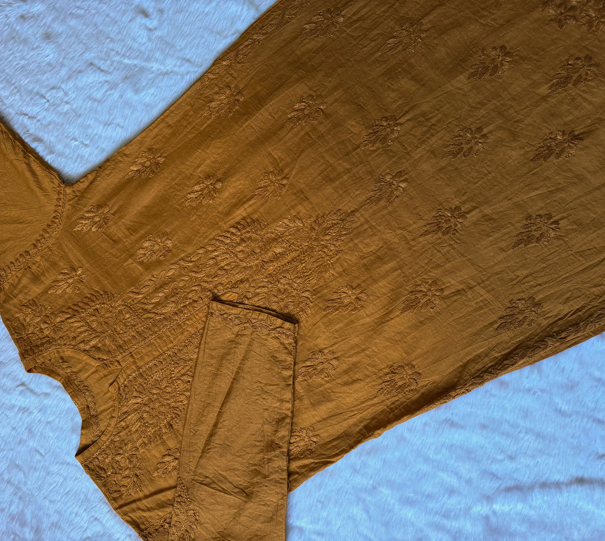 Gul Mustard Chanderi Plus Size Chikankari Kurti