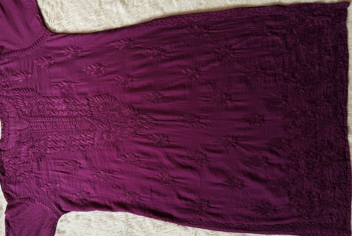 Gul Orchid Purple Chanderi Plus Size Chikankari Kurti