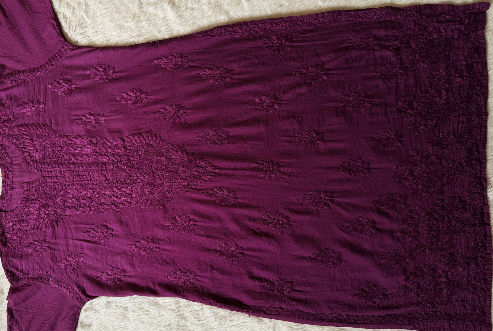 Gul Orchid Purple Chanderi Plus Size Chikankari Kurti