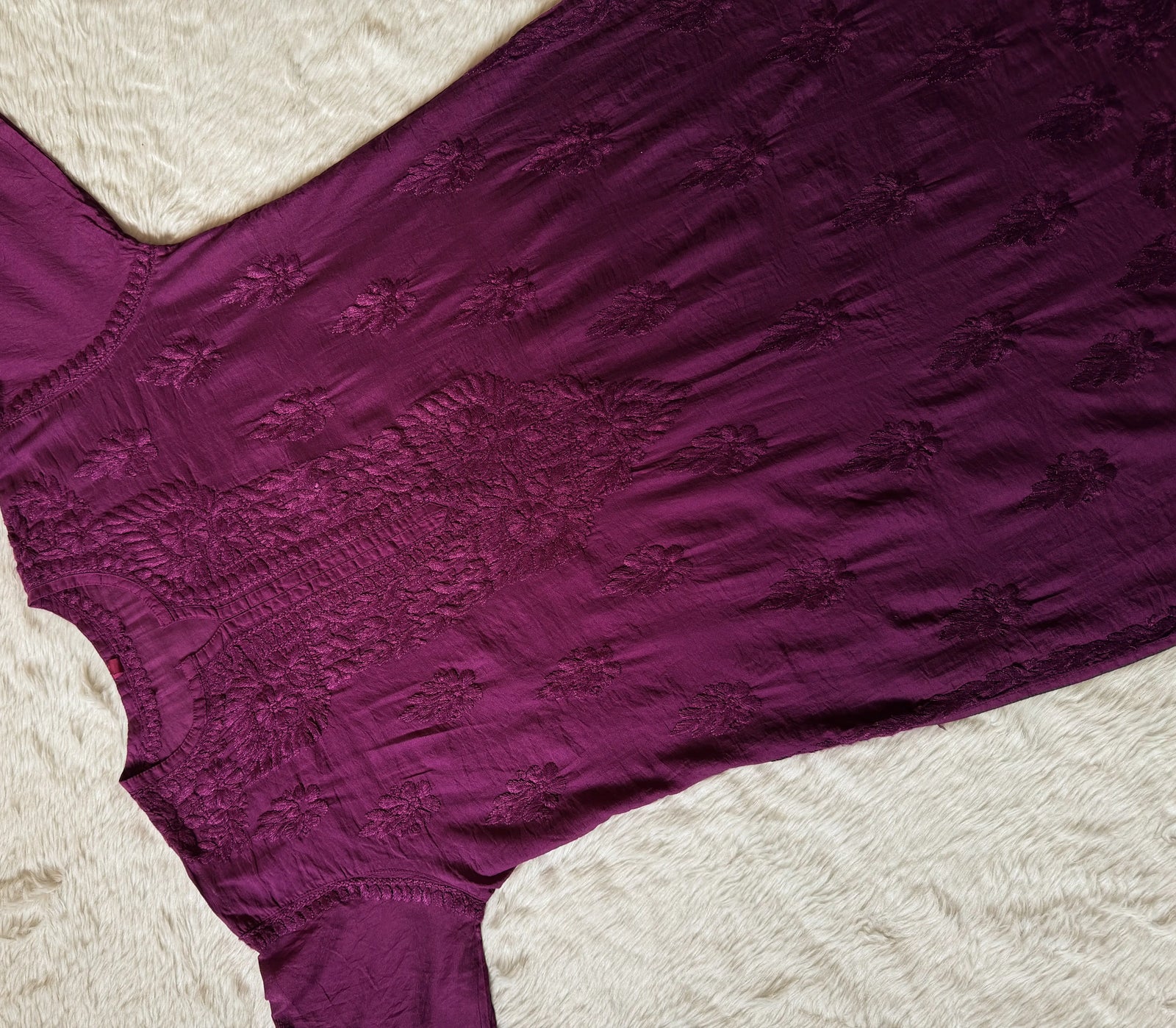 Gul Orchid Purple Chanderi Plus Size Chikankari Kurti