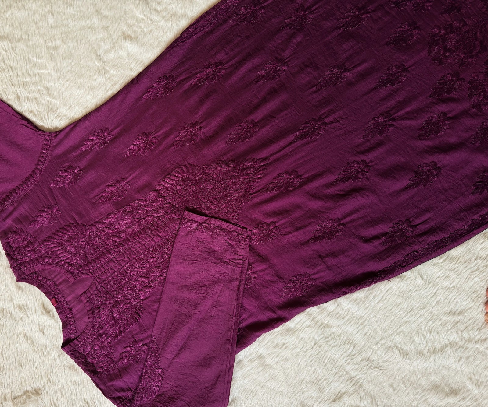 Gul Orchid Purple Chanderi Plus Size Chikankari Kurti