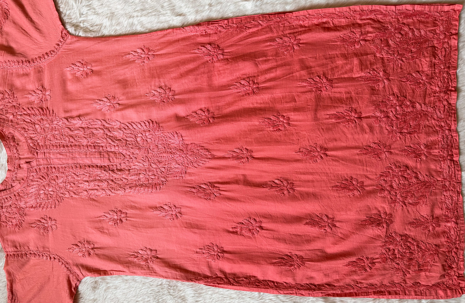 Gul Peach Chanderi Plus Size Chikankari 