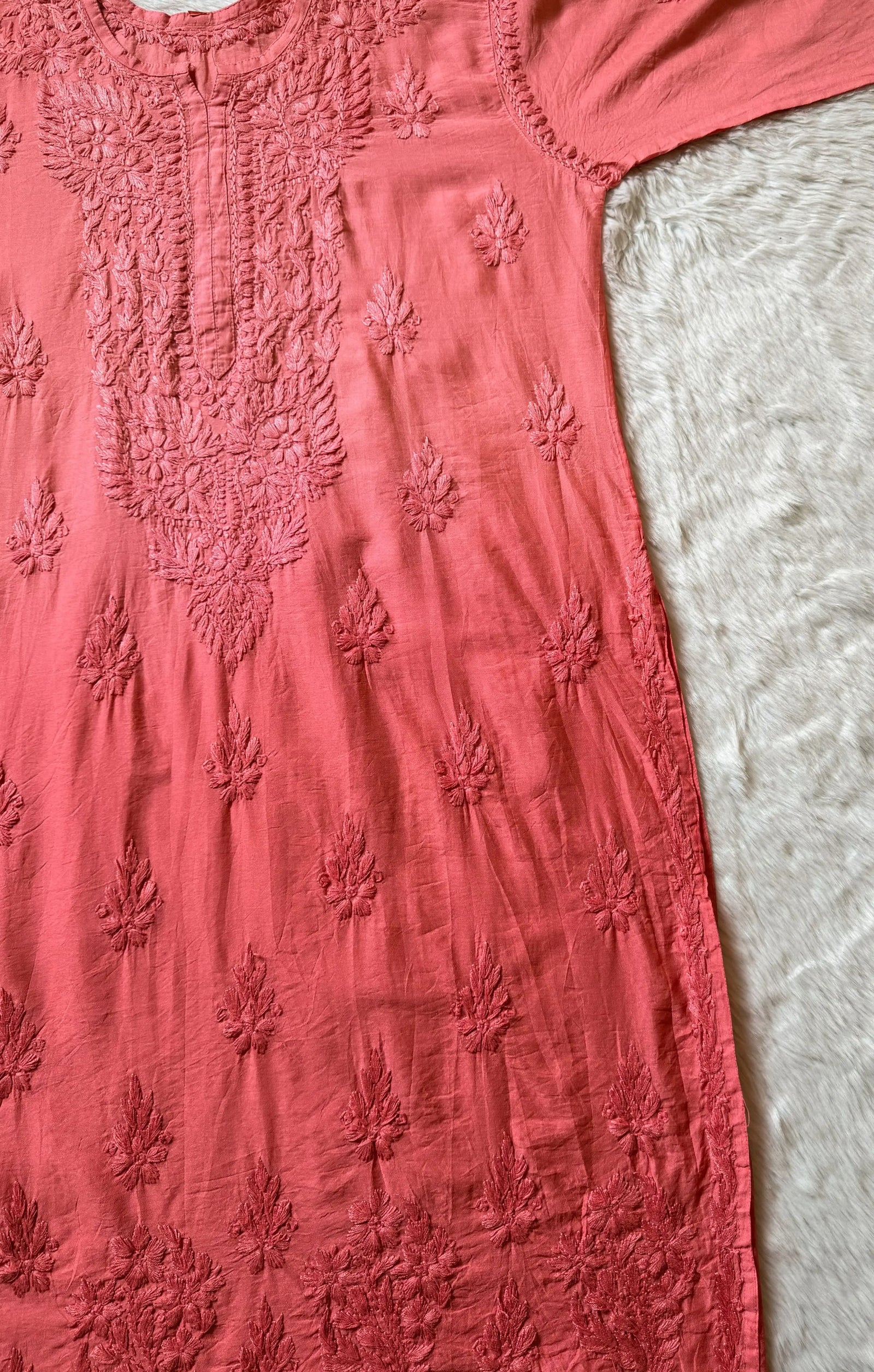 Gul Peach Chanderi Plus Size Chikankari 