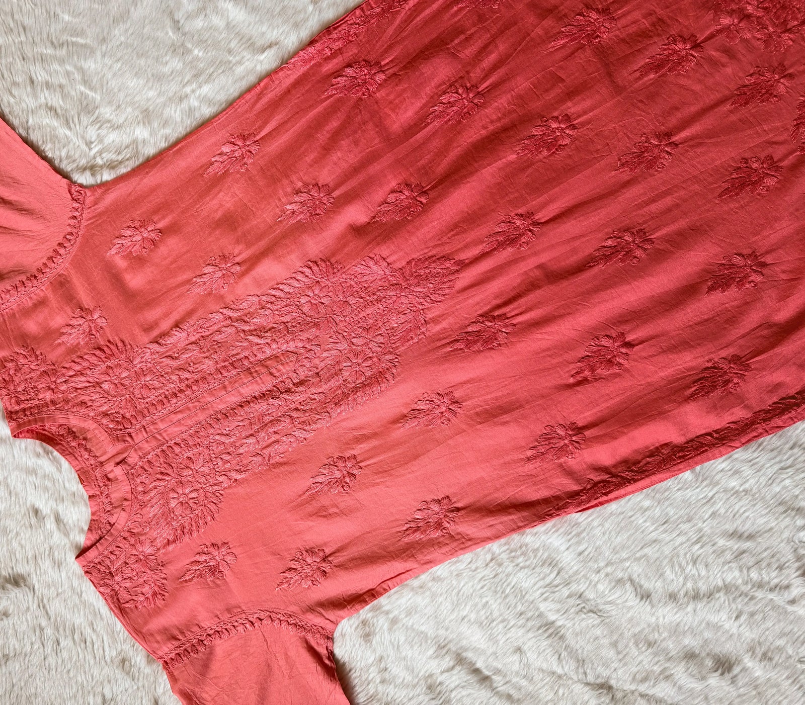 Gul Peach Chanderi Plus Size Chikankari 