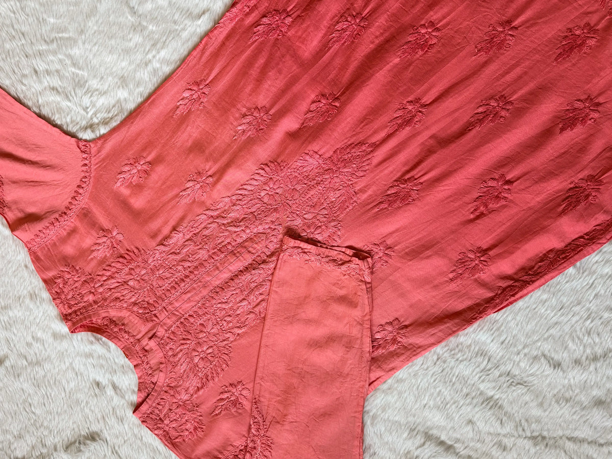 Gul Peach Chanderi Plus Size Chikankari 
