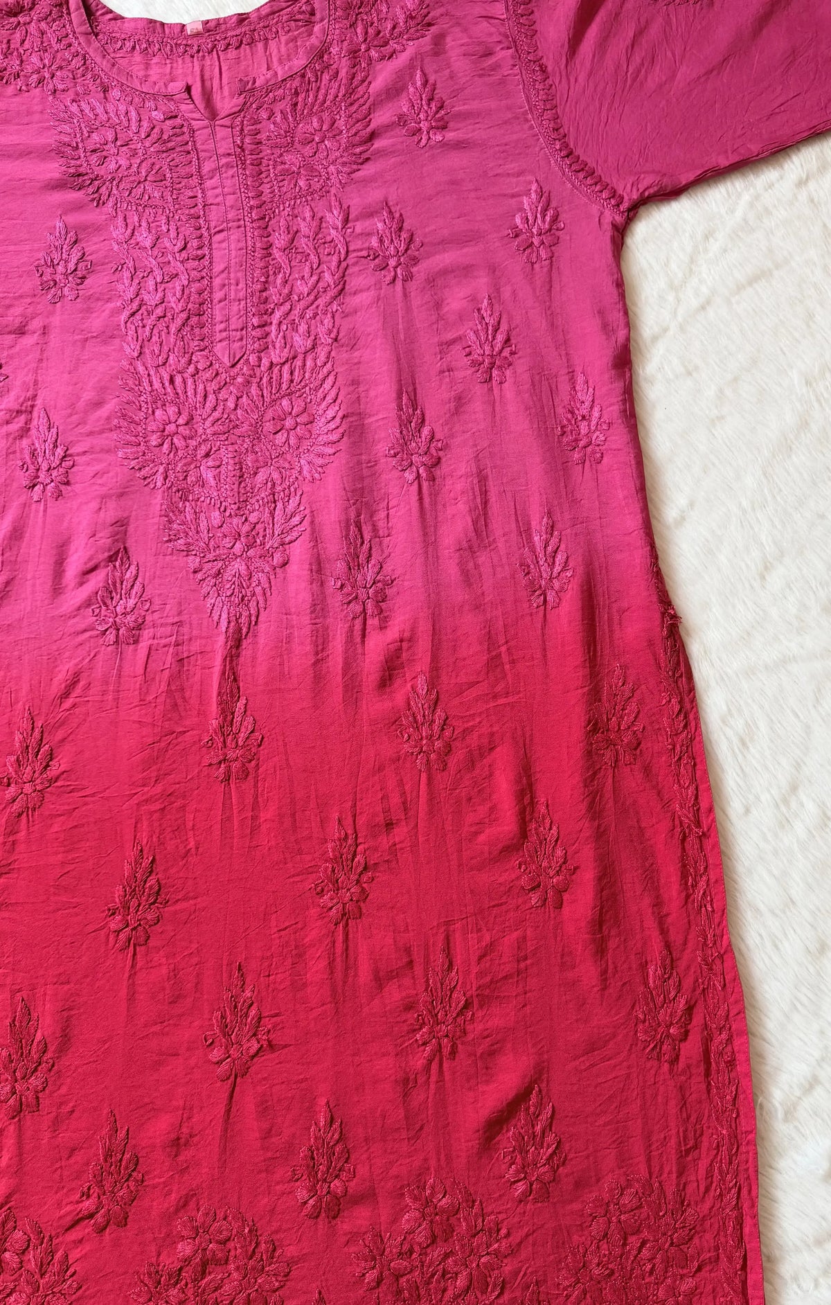Gul Pink Chanderi Plus Size Chikankari Kurti