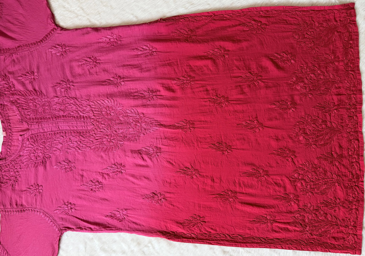 Gul Pink Chanderi Plus Size Chikankari Kurti