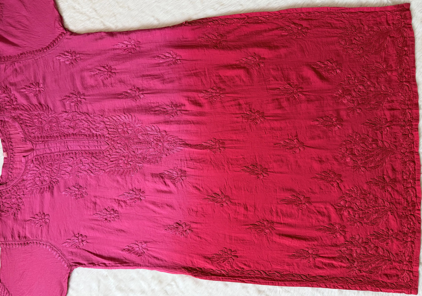 Gul Pink Chanderi Plus Size Chikankari Kurti