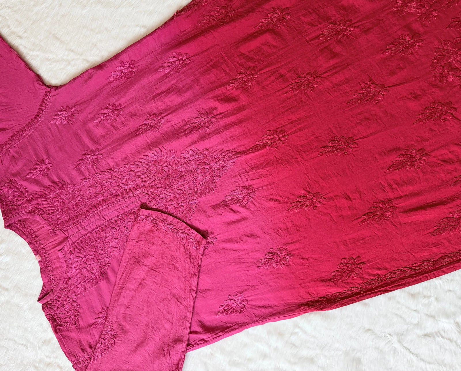 Gul Pink Chanderi Plus Size Chikankari Kurti