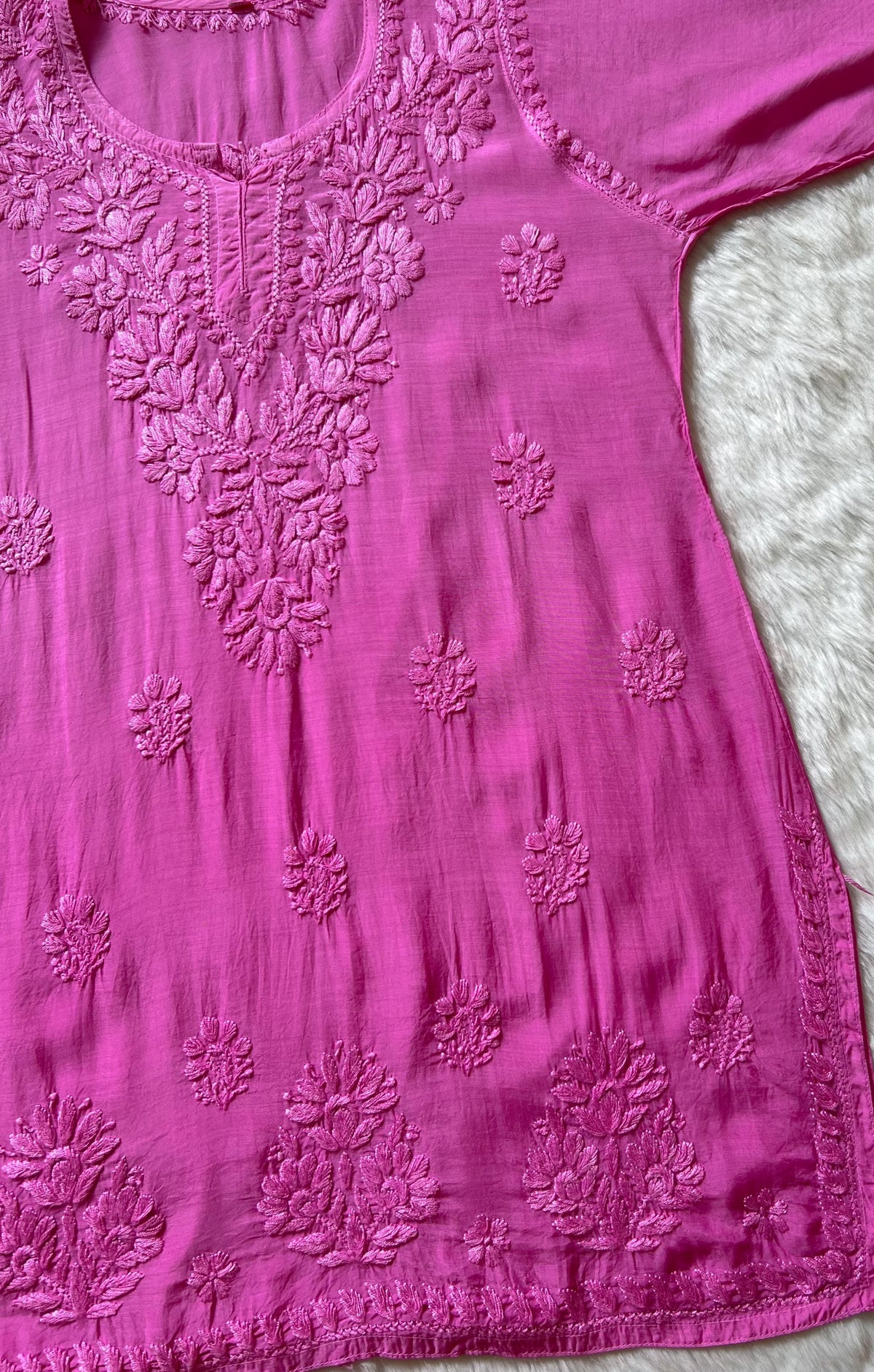 Gul Pink Short Muslin Chikankari Kurta