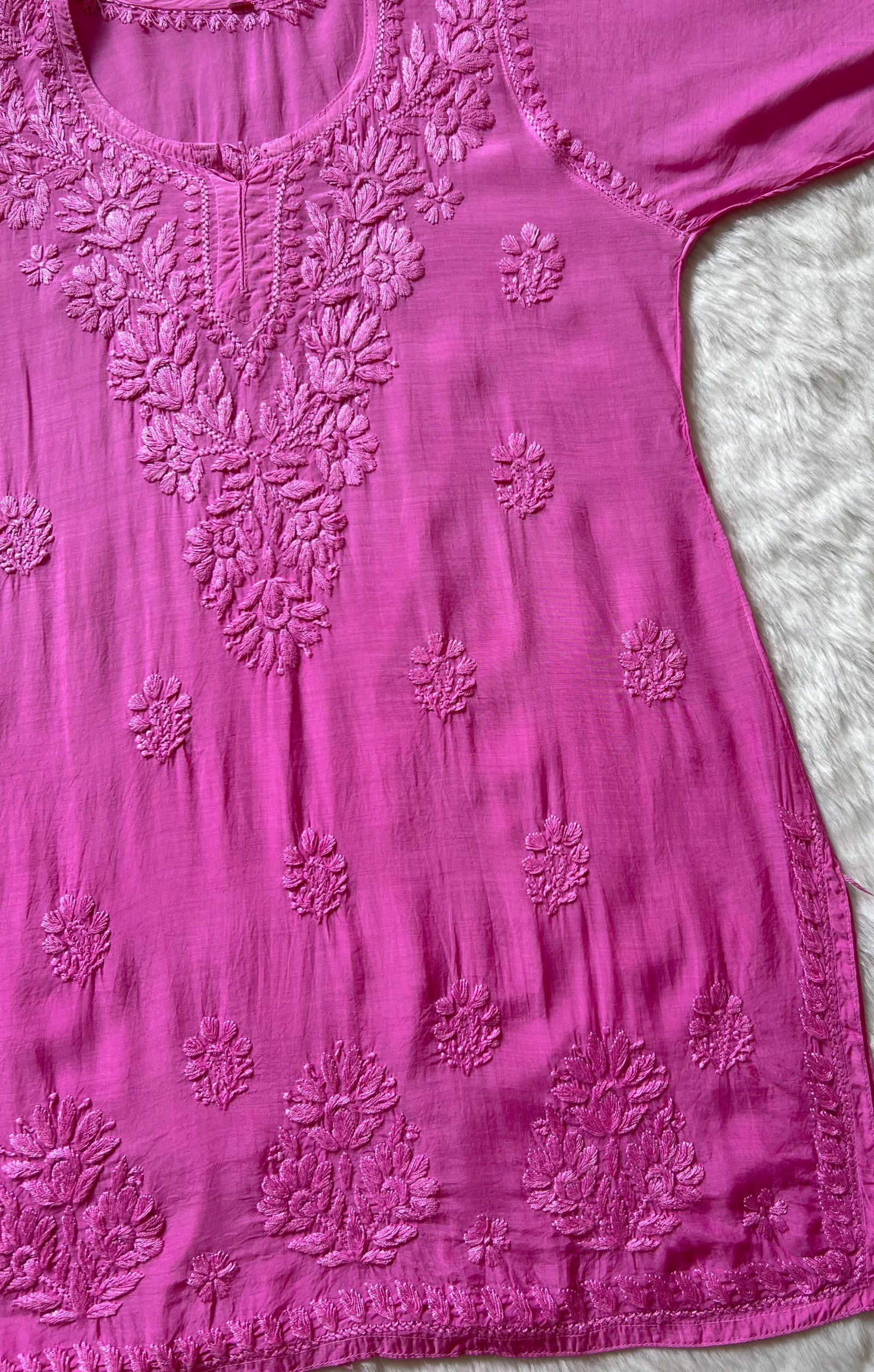 Gul Pink Short Muslin Chikankari Kurta