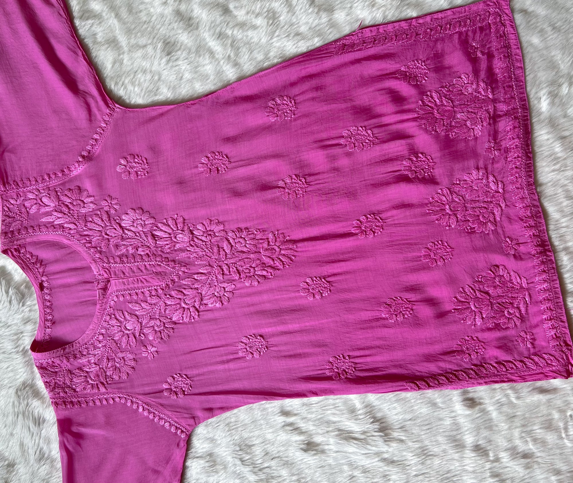 Gul Pink Short Muslin Chikankari Kurta