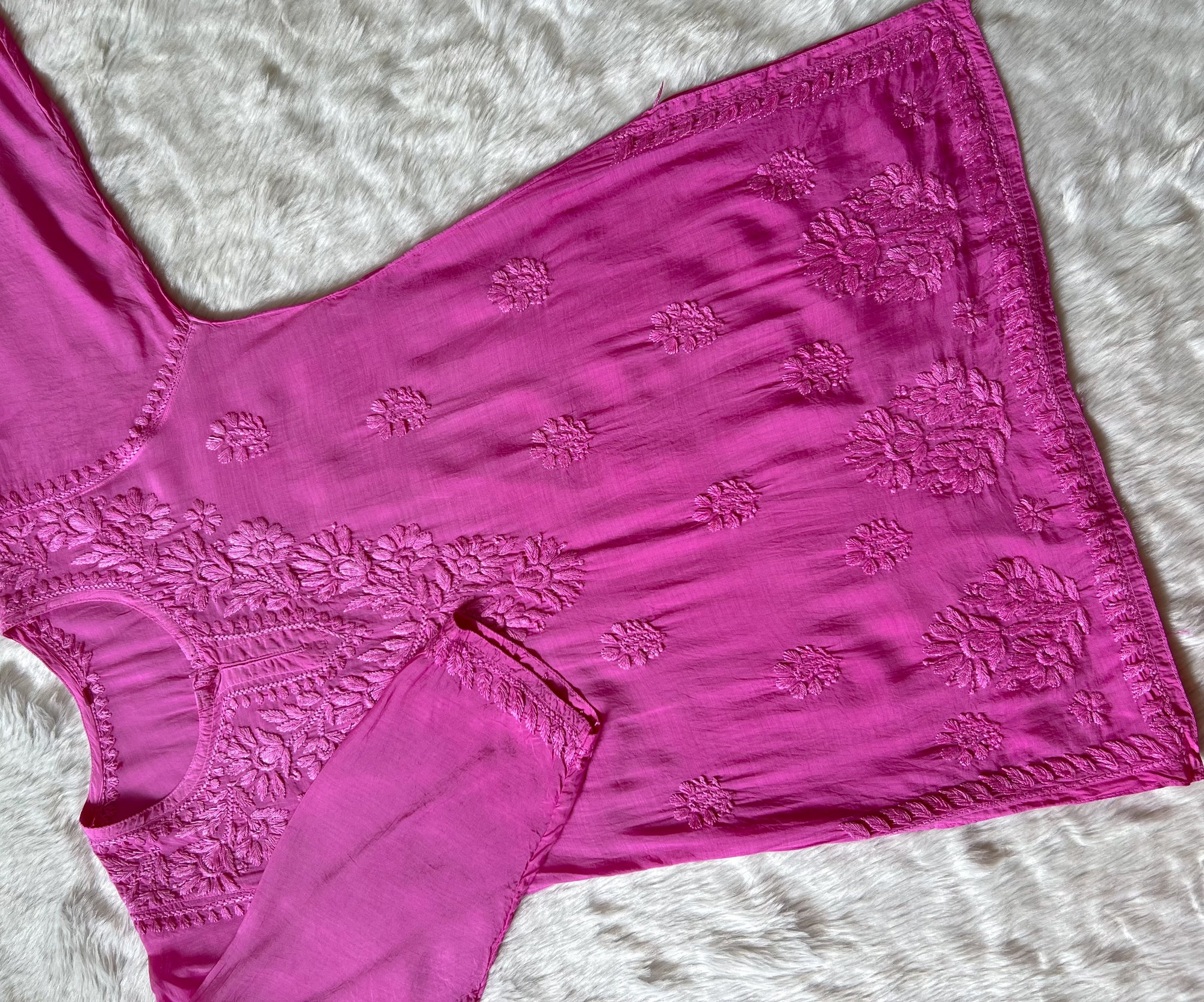Gul Pink Short Muslin Chikankari Kurta