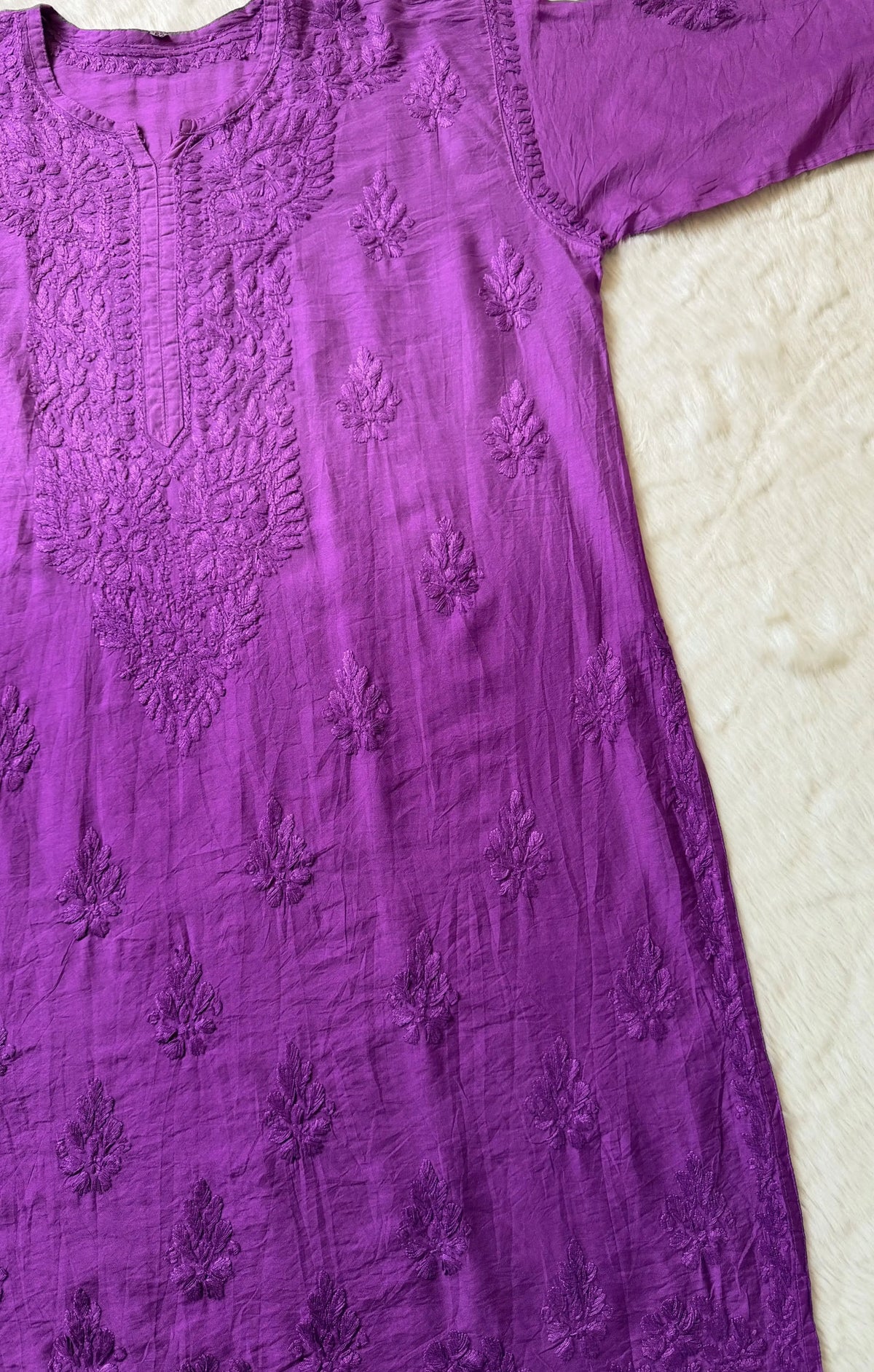 Gul Purple Chanderi Plus Size Chikankari Kurti