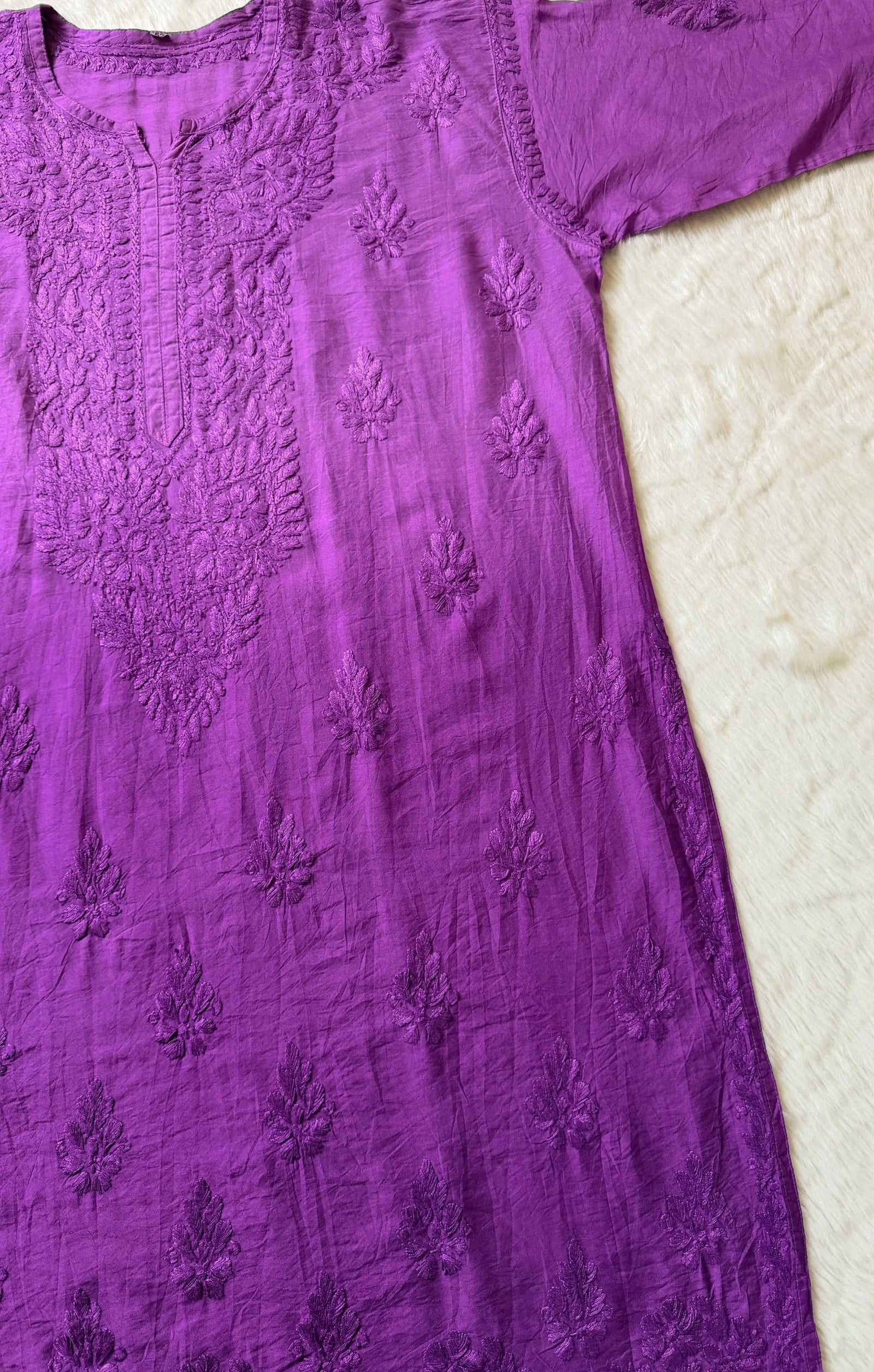 Gul Purple Chanderi Plus Size Chikankari Kurti