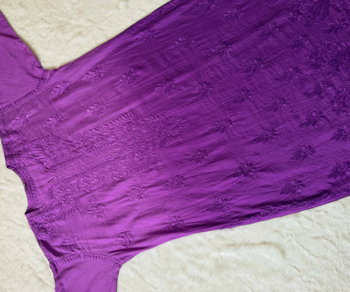 Gul Purple Chanderi Plus Size Chikankari Kurti