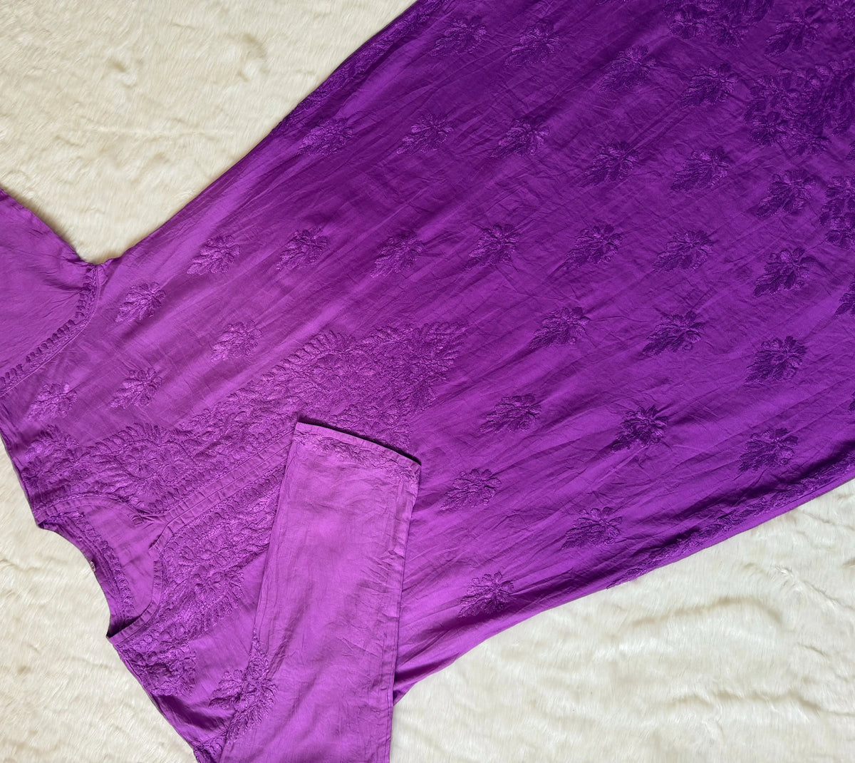 Gul Purple Chanderi Plus Size Chikankari Kurti