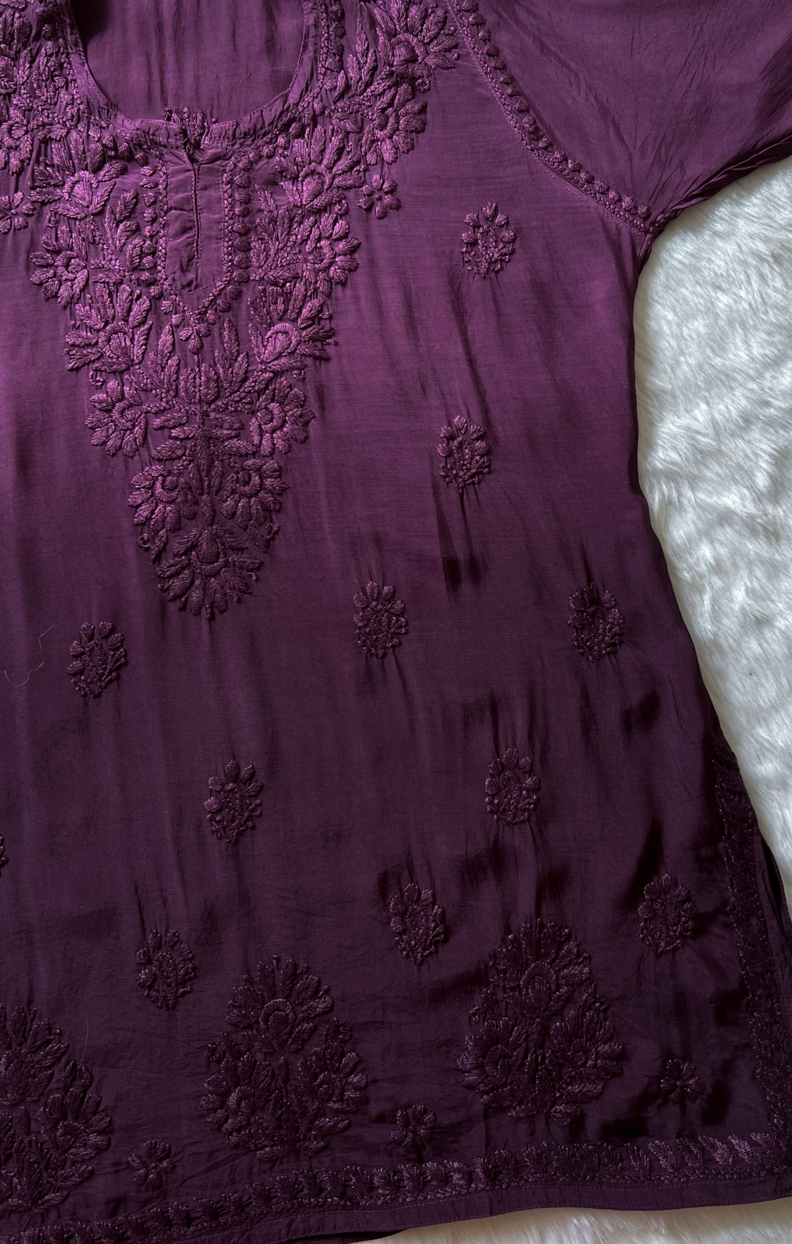 Gul Purple Short Muslin Chikankari Kurta