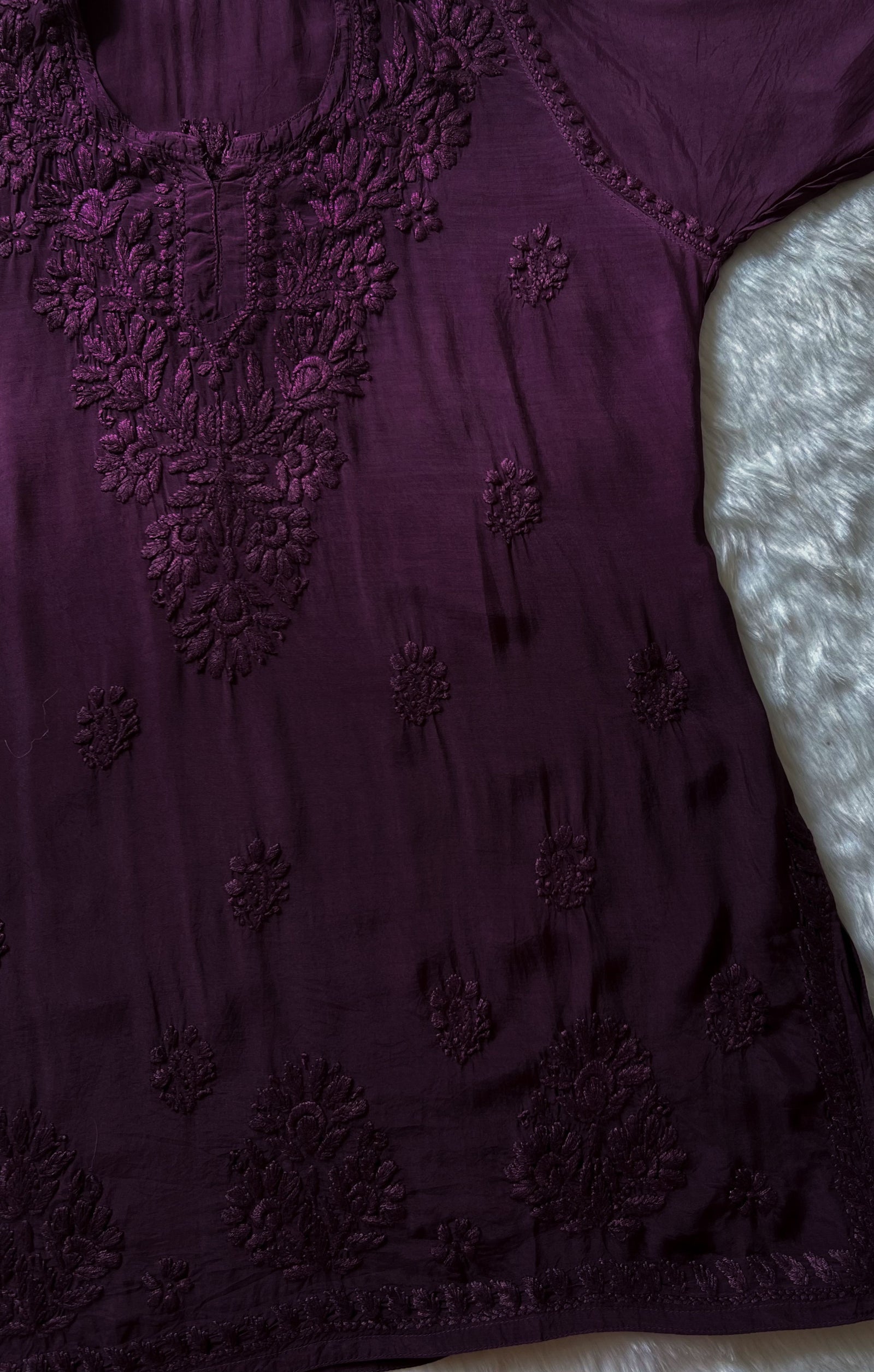 Gul Purple Short Muslin Chikankari Kurta