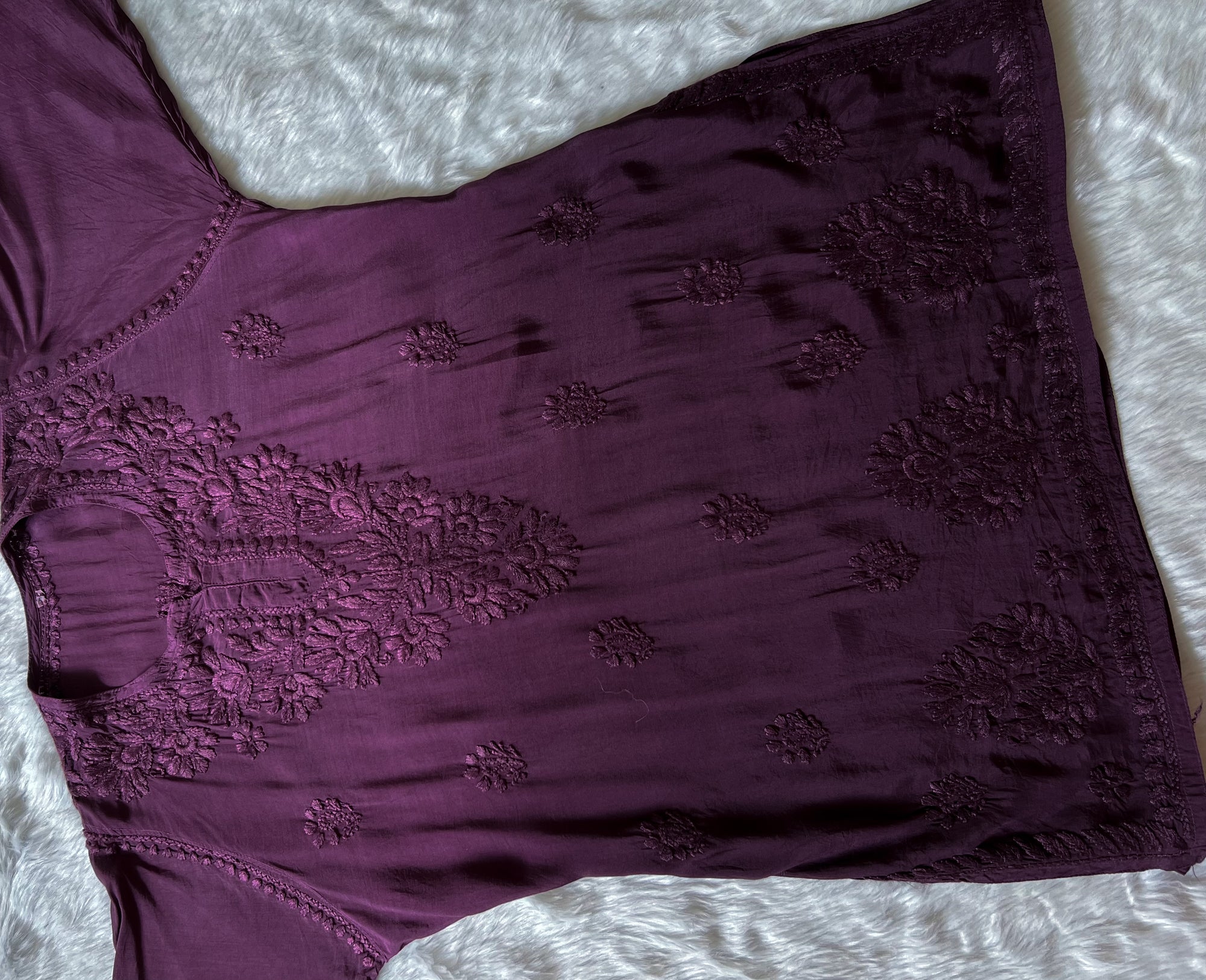 Gul Purple Short Muslin Chikankari Kurta