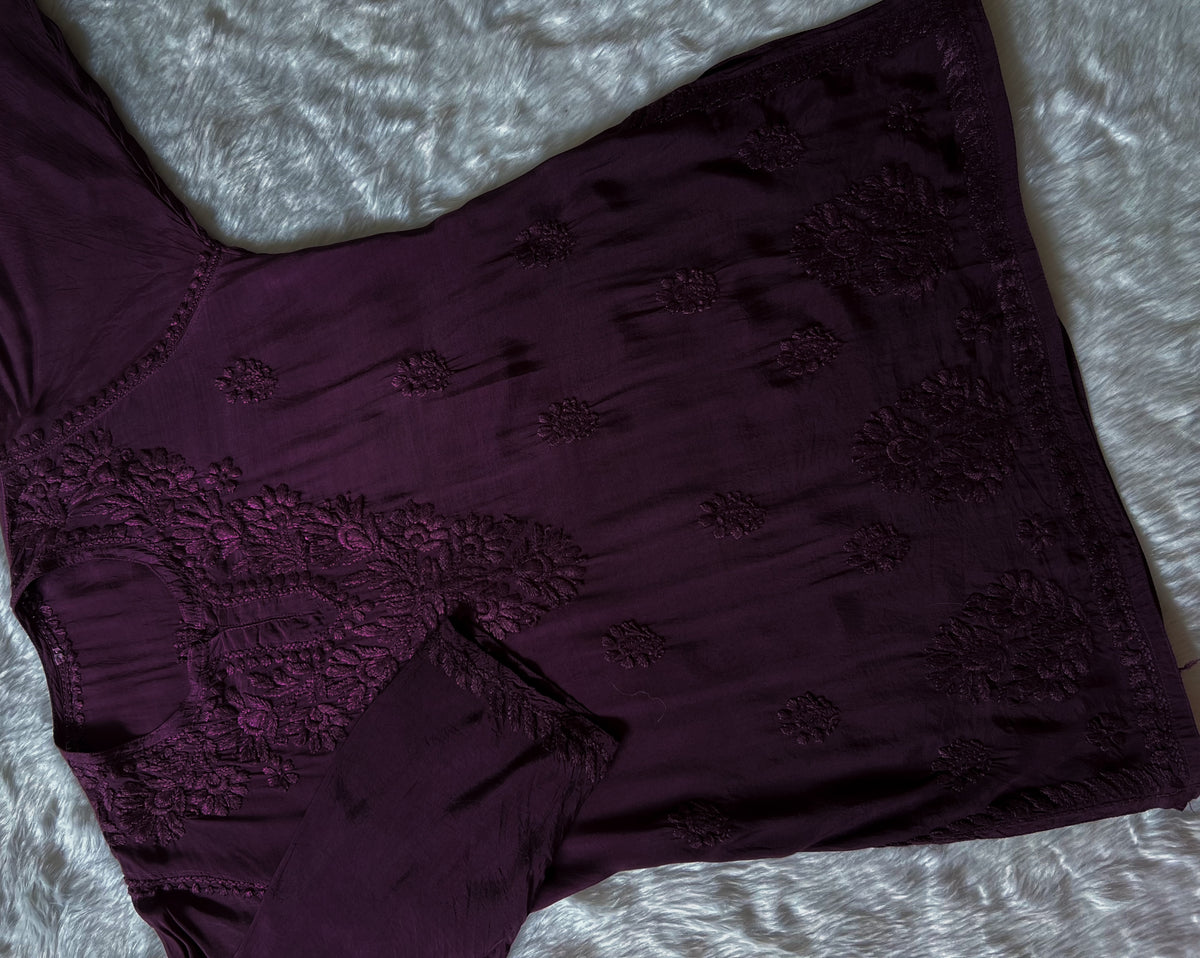 Gul Purple Short Muslin Chikankari Kurta