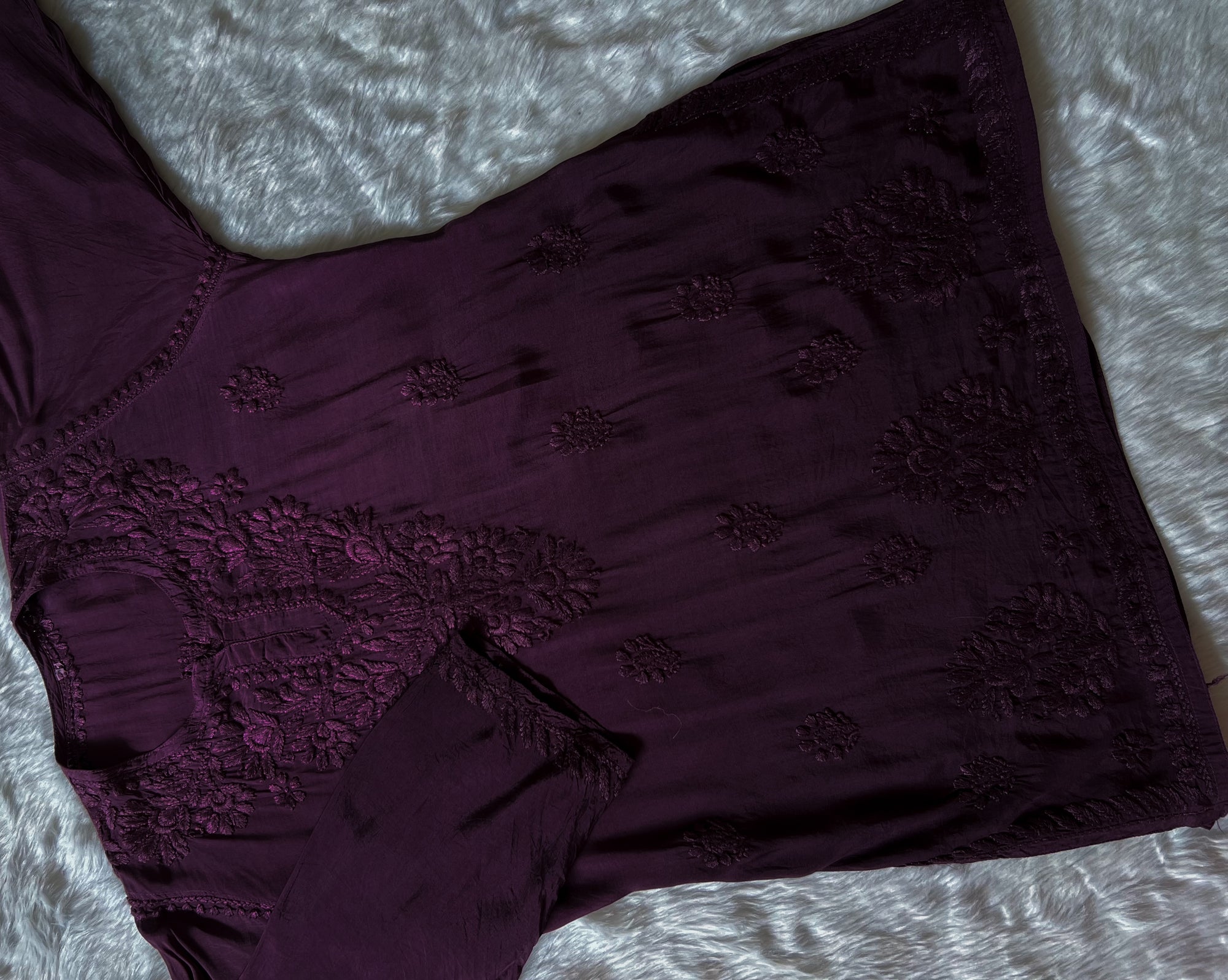 Gul Purple Short Muslin Chikankari Kurta