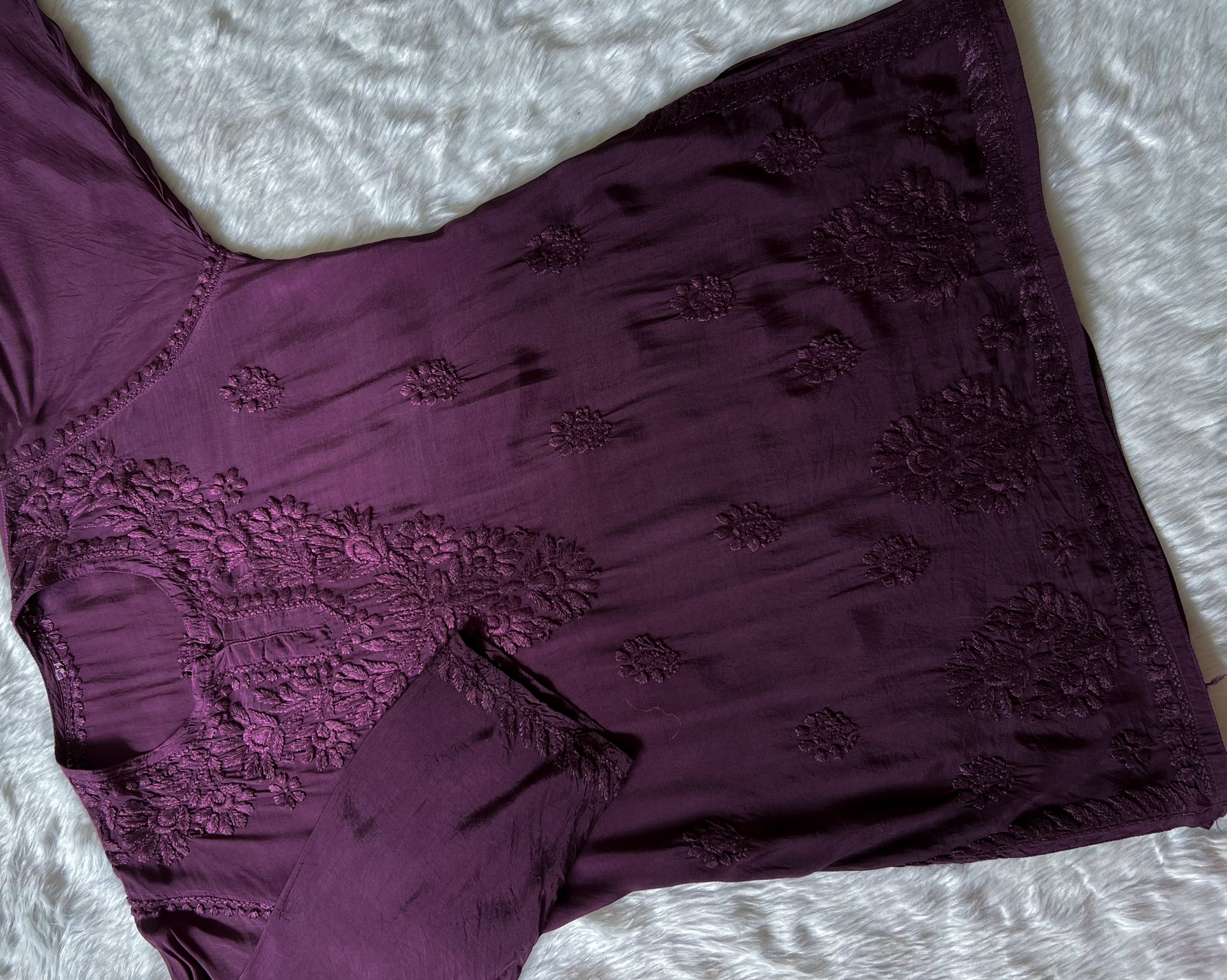Gul Purple Short Muslin Chikankari Kurta