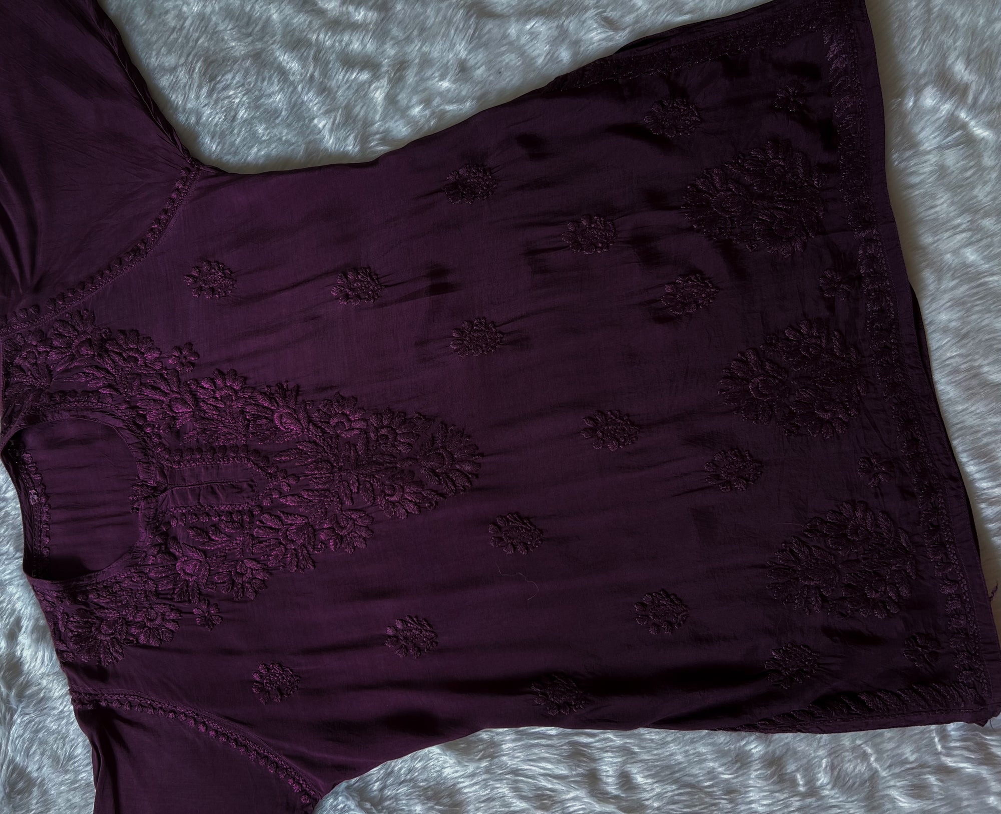 Gul Purple Short Muslin Chikankari Kurta