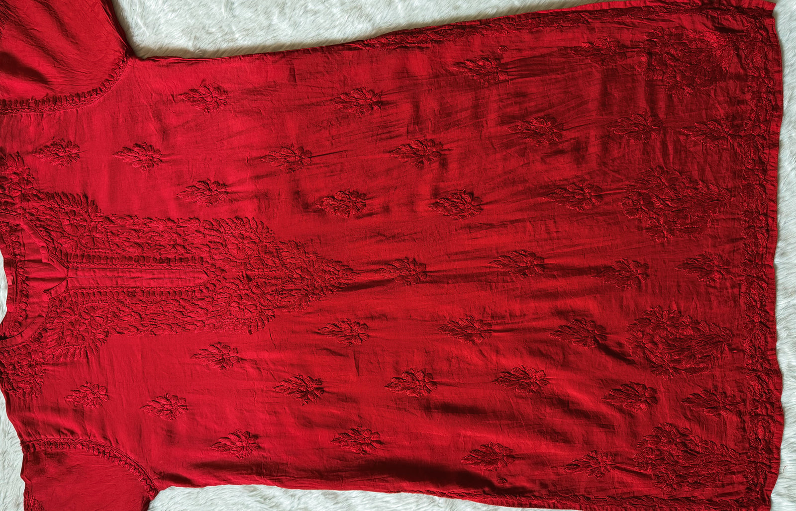 Gul Red Chanderi Plus Size Chikankari Kurti