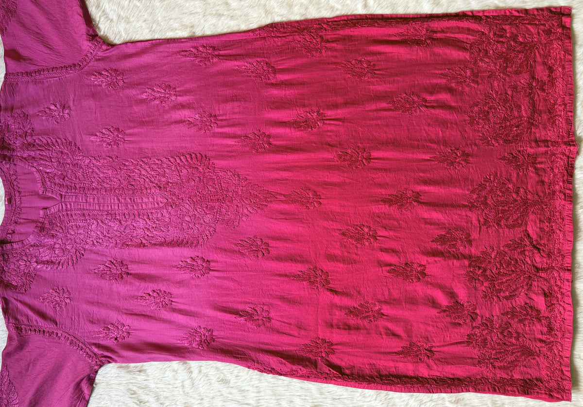 Gul Rose Pink Chanderi Plus Size Chikankari Kurti