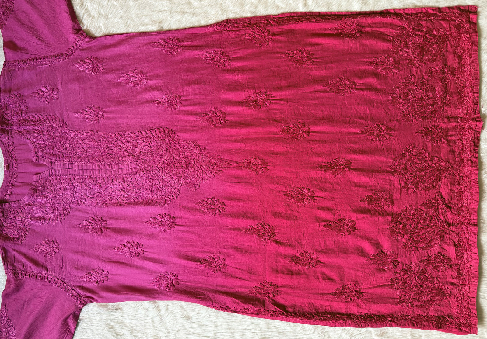 Gul Rose Pink Chanderi Plus Size Chikankari Kurti