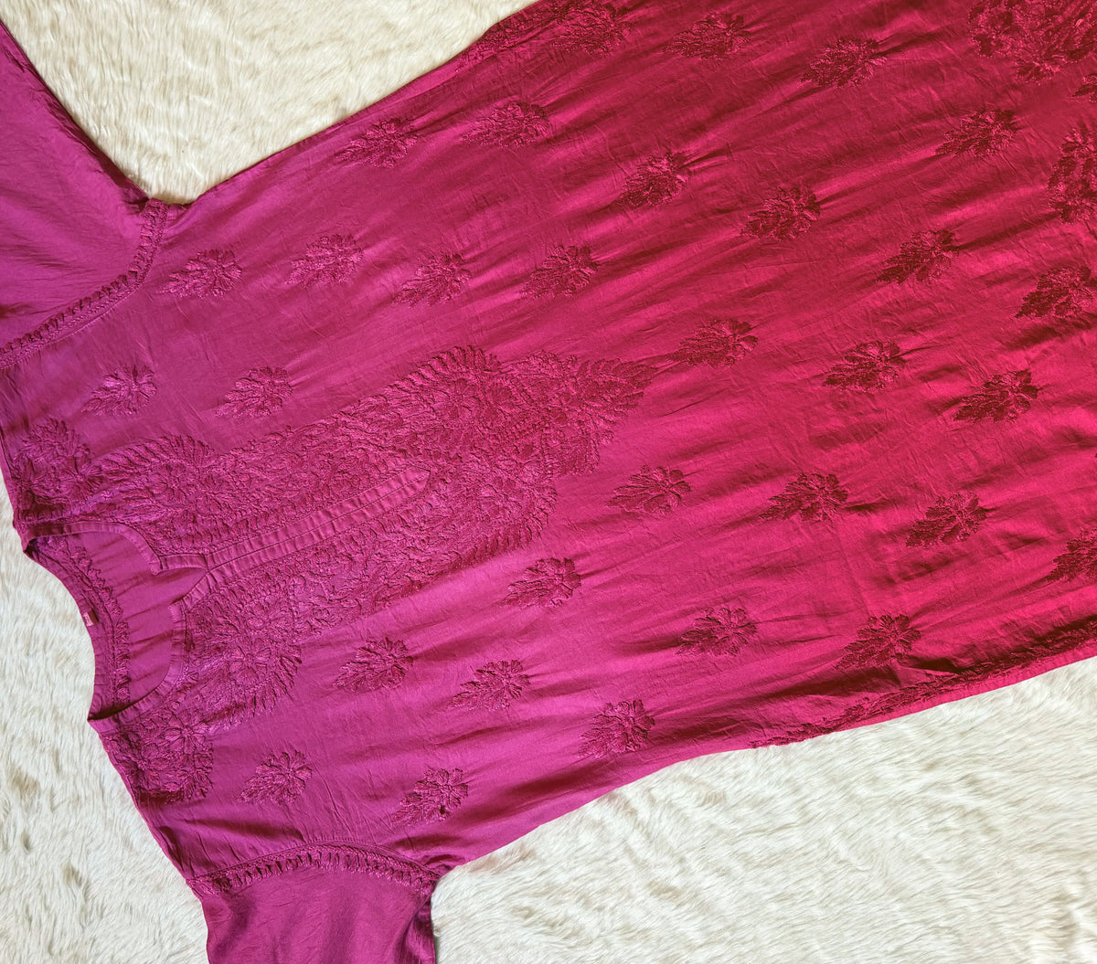 Gul Rose Pink Chanderi Plus Size Chikankari Kurti