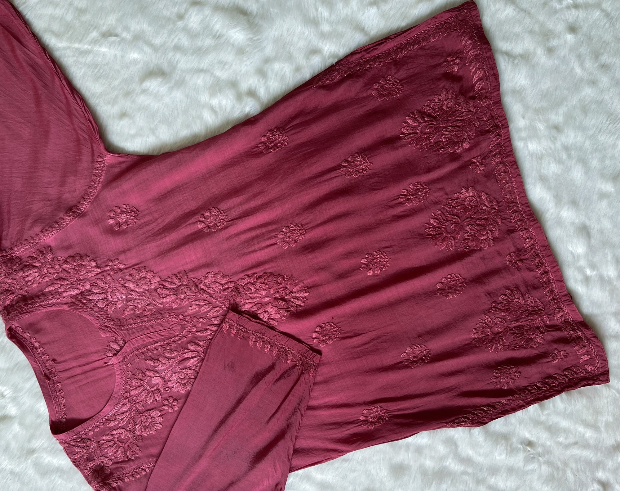 Gul Rouge Pink Short Muslin Chikankari Kurta