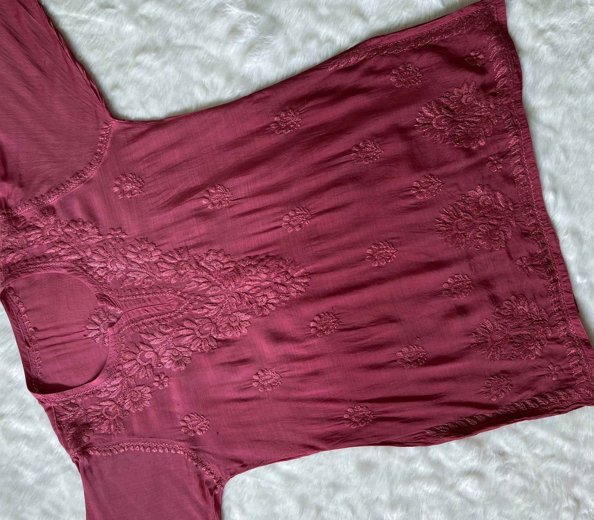 Gul Rouge Pink Short Muslin Chikankari Kurta