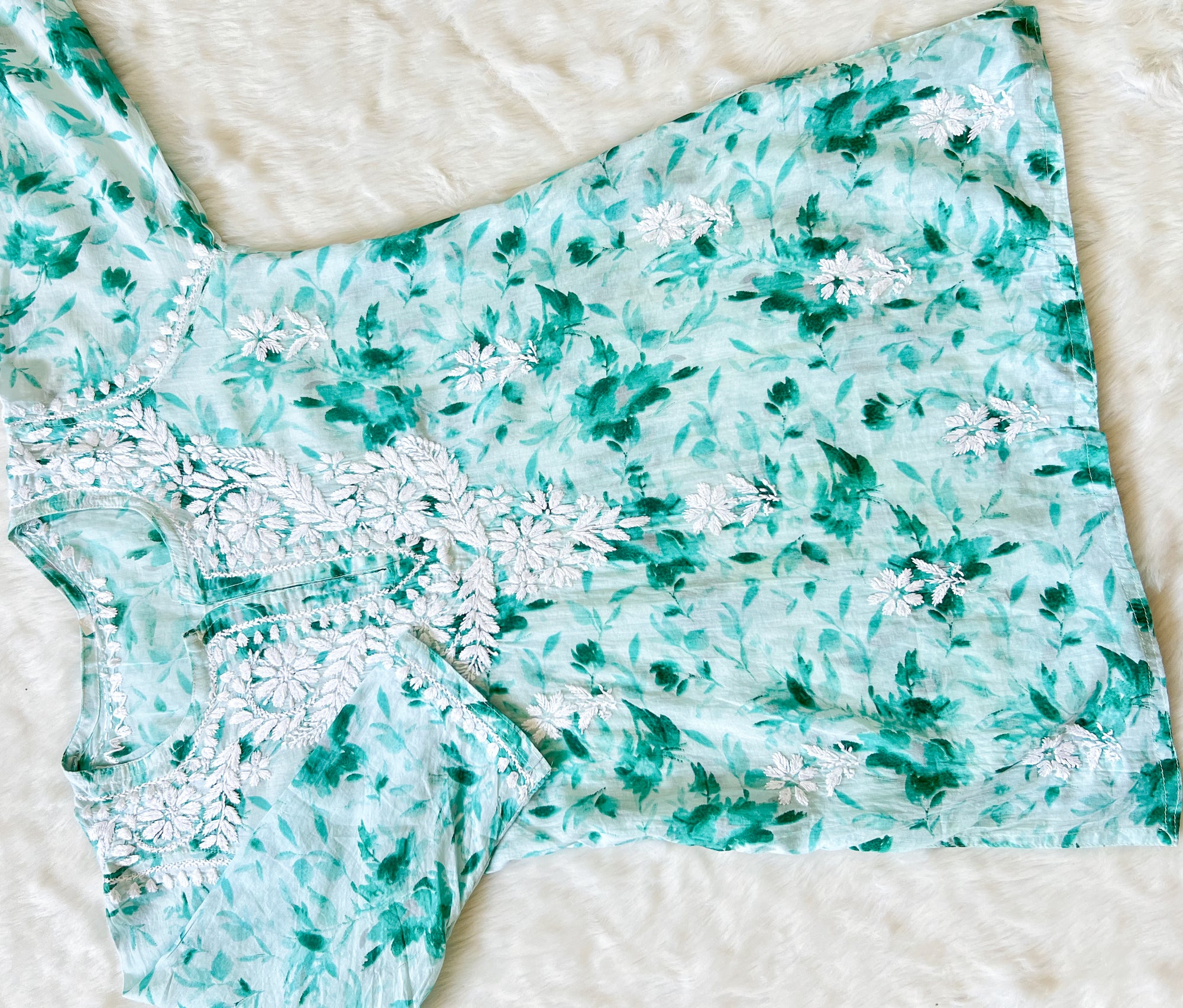 Gul Teal MulMul Short Kurti